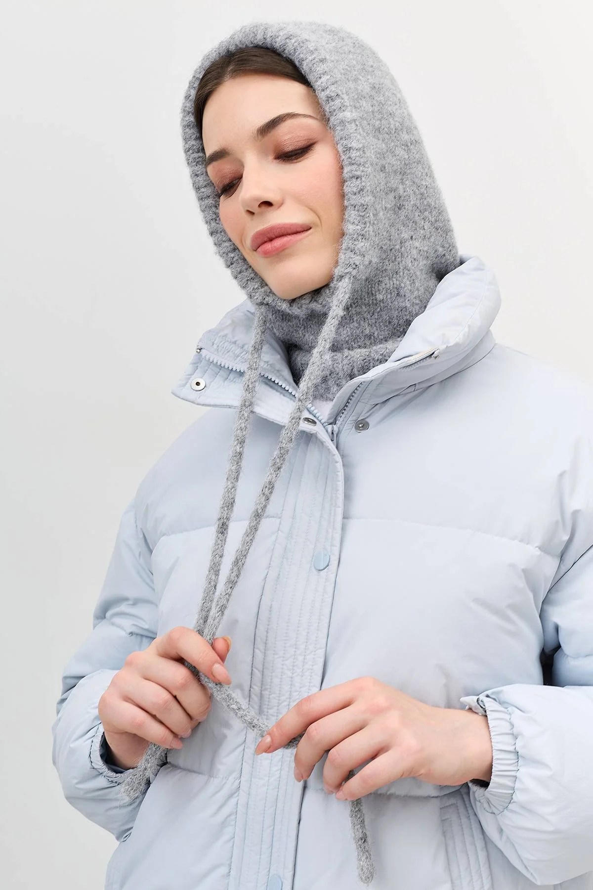 Серый капор в рубчик с шерстью, One Серый капор в рубчик с шерстью, One