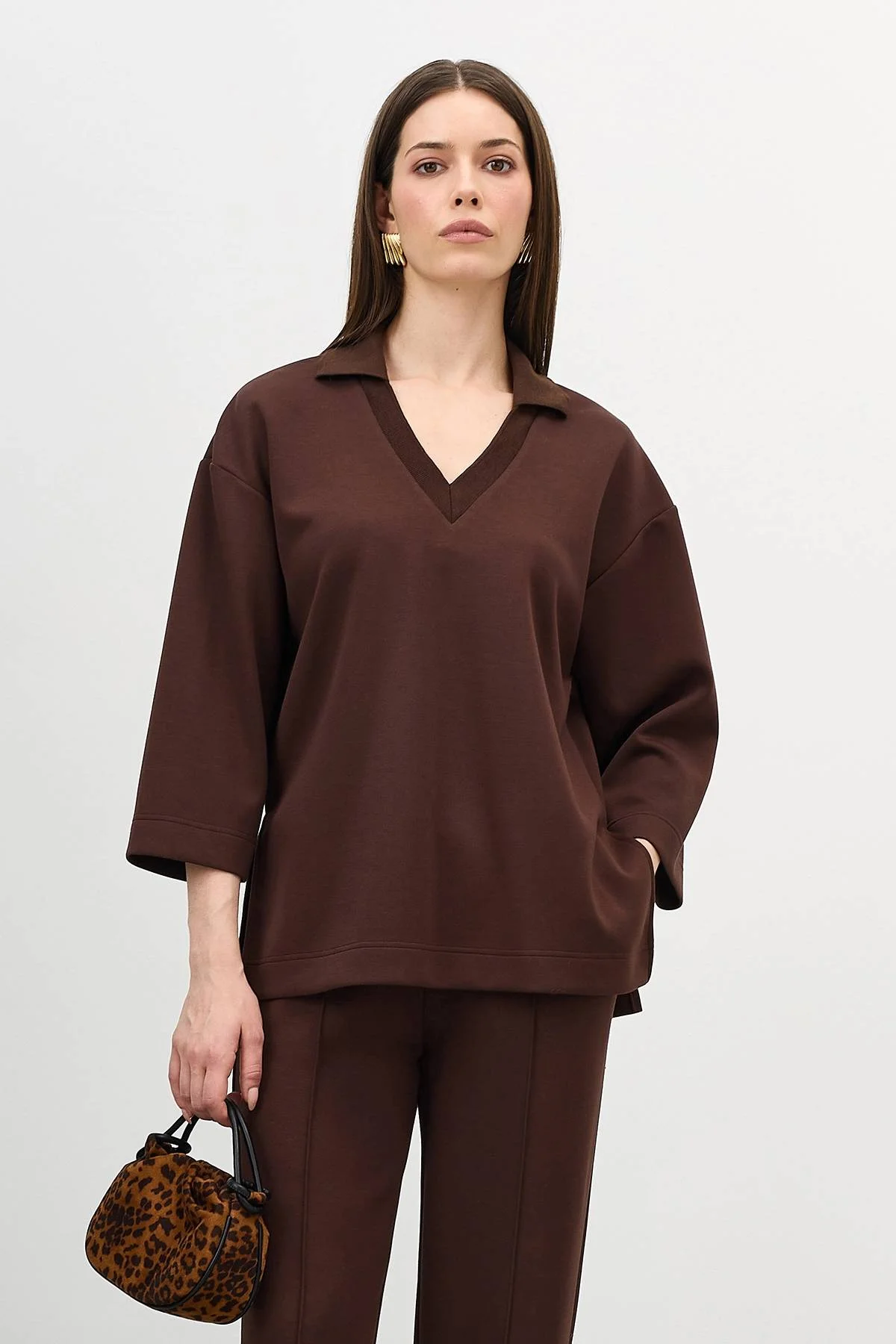 Лимитированная серия джемпер из вискозы с воротником-поло и ремень, 44