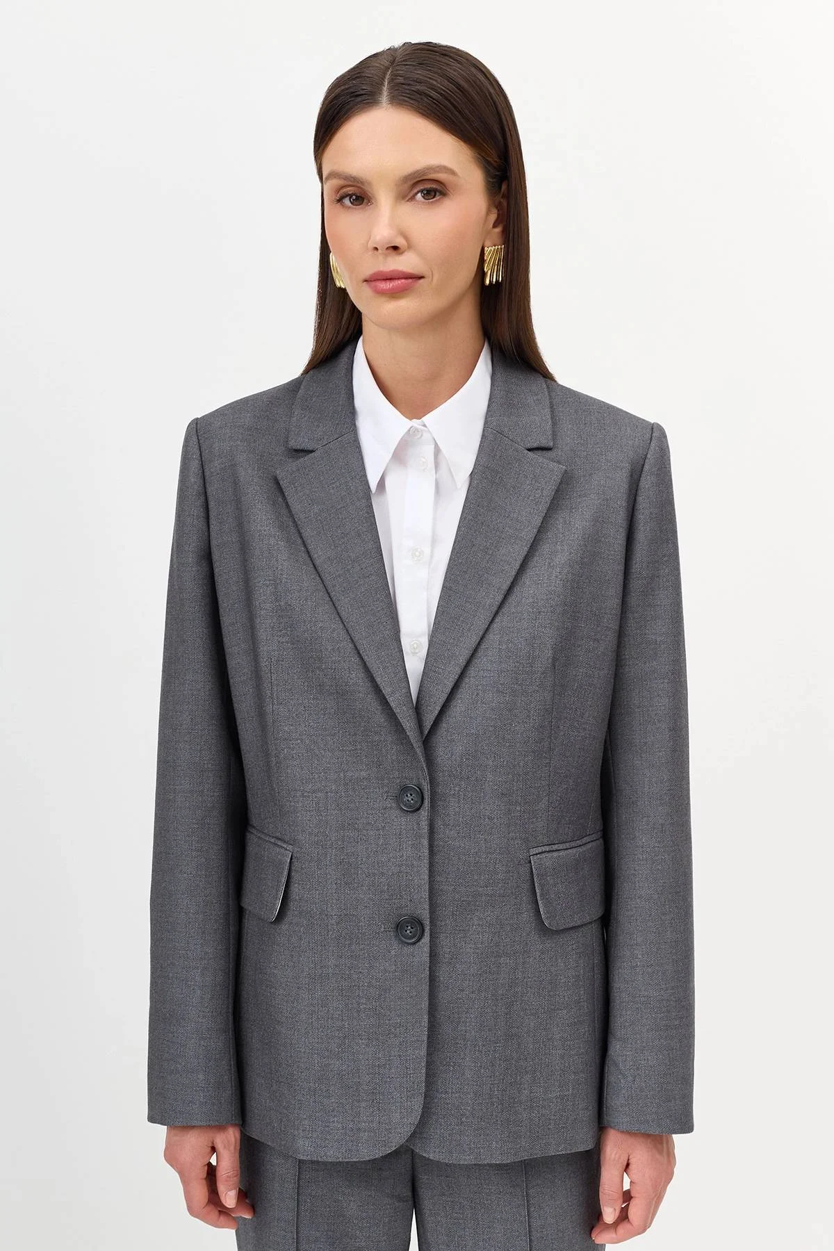 Лимитированная серия жакет с тенселем и шерстью в сером цвете с ремнем, 44