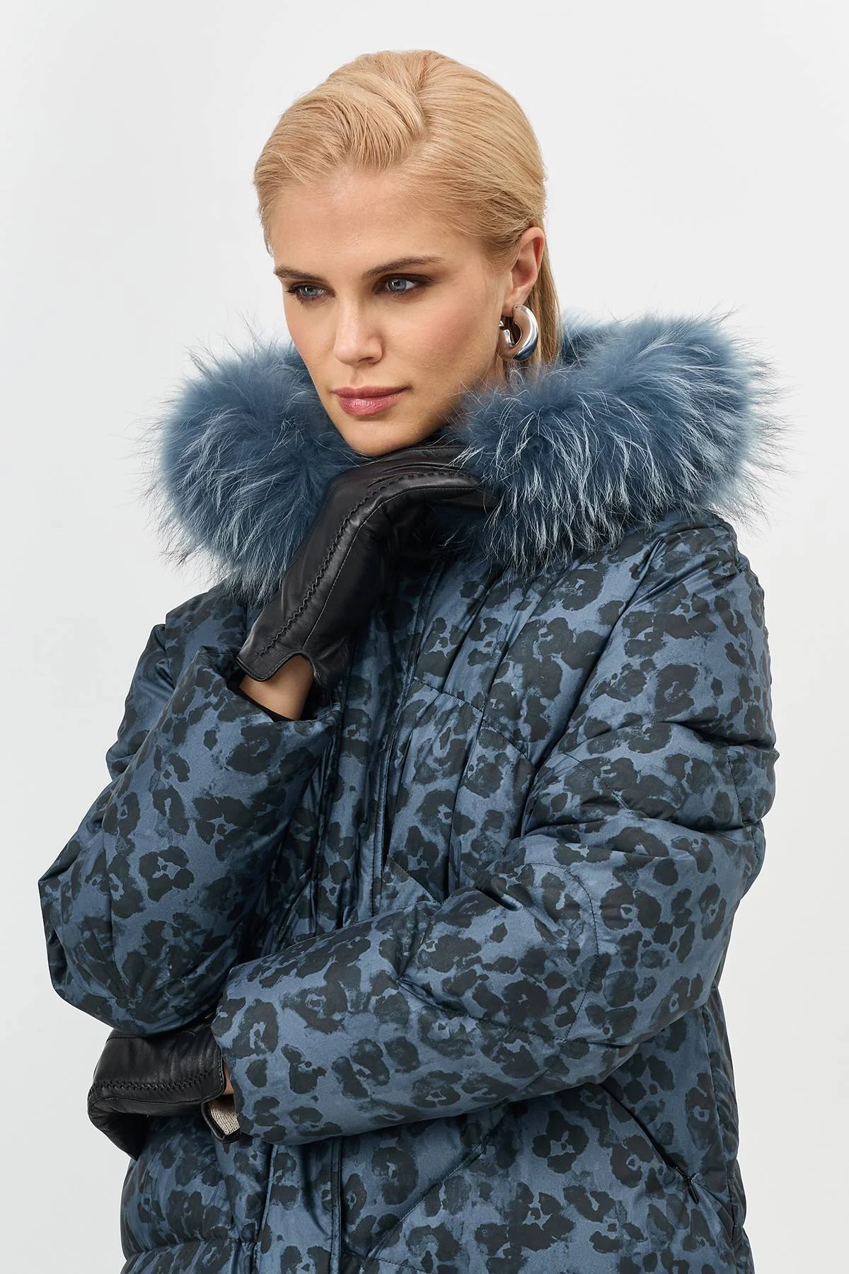 Куртка с принтом и меховой опушкой, 38
