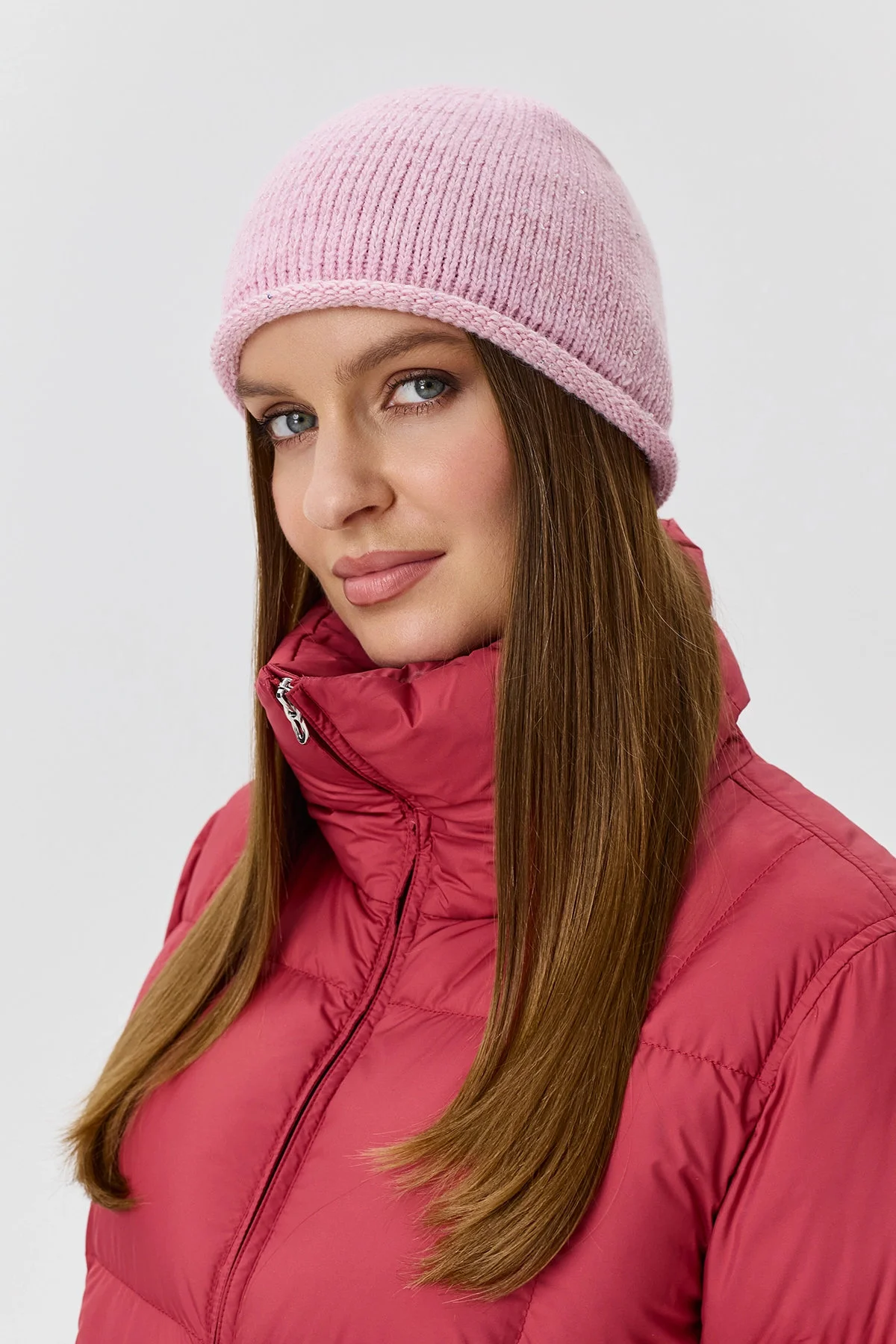 Шапка розовая бини с "хвостиком", One