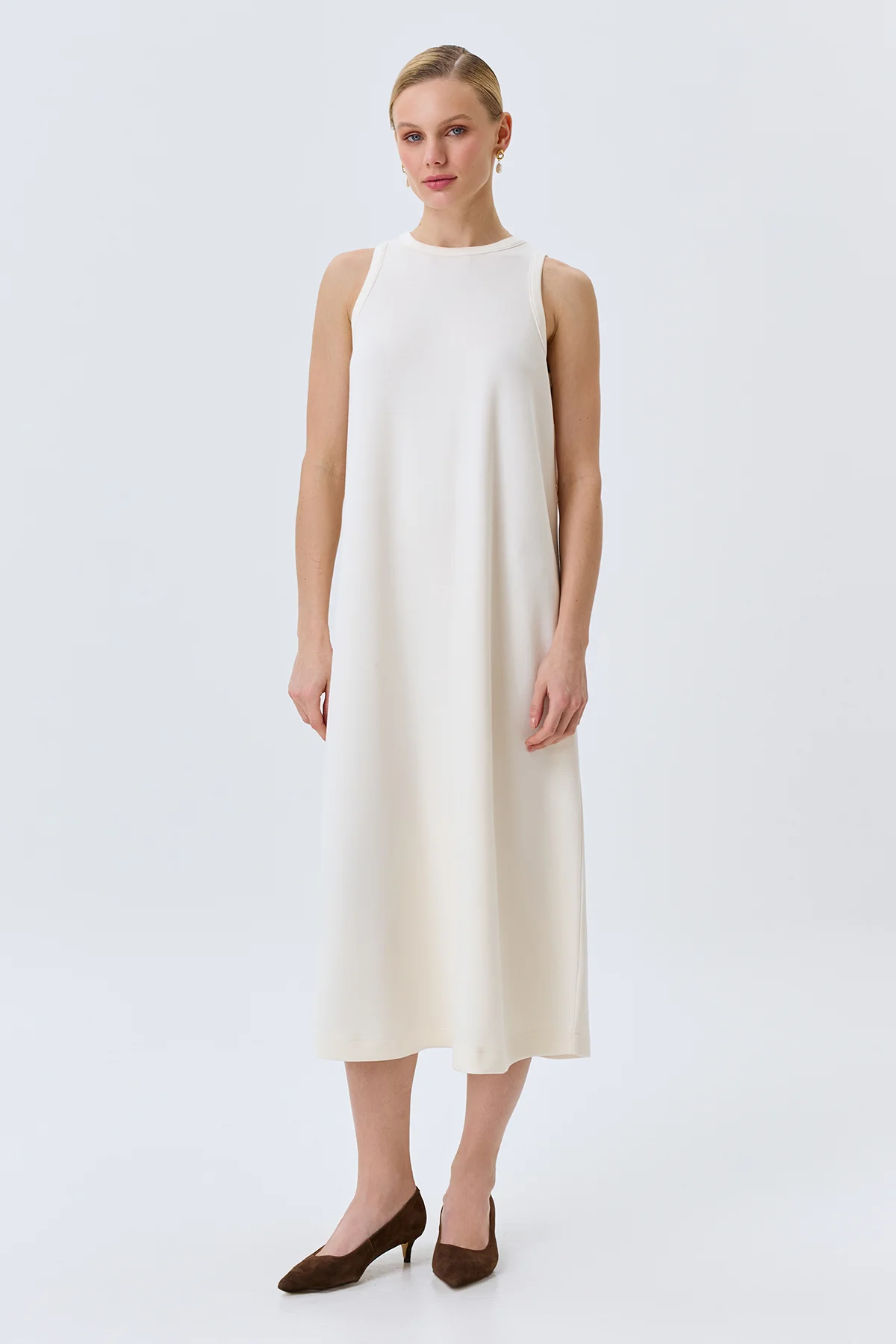 Трикотажное платье-макси с поясом, 50