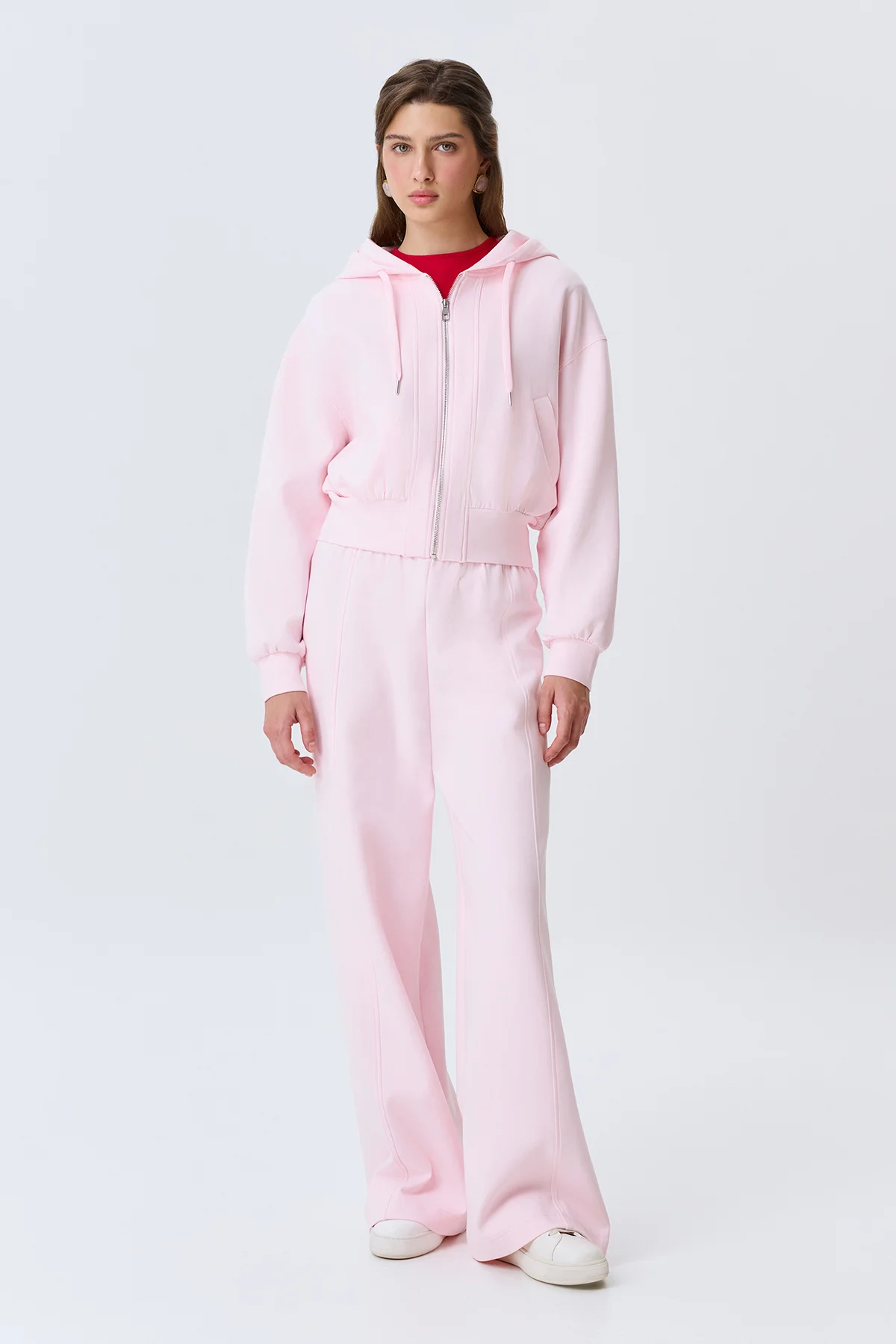 Трикотажные розовые брюки из хлопка, 44