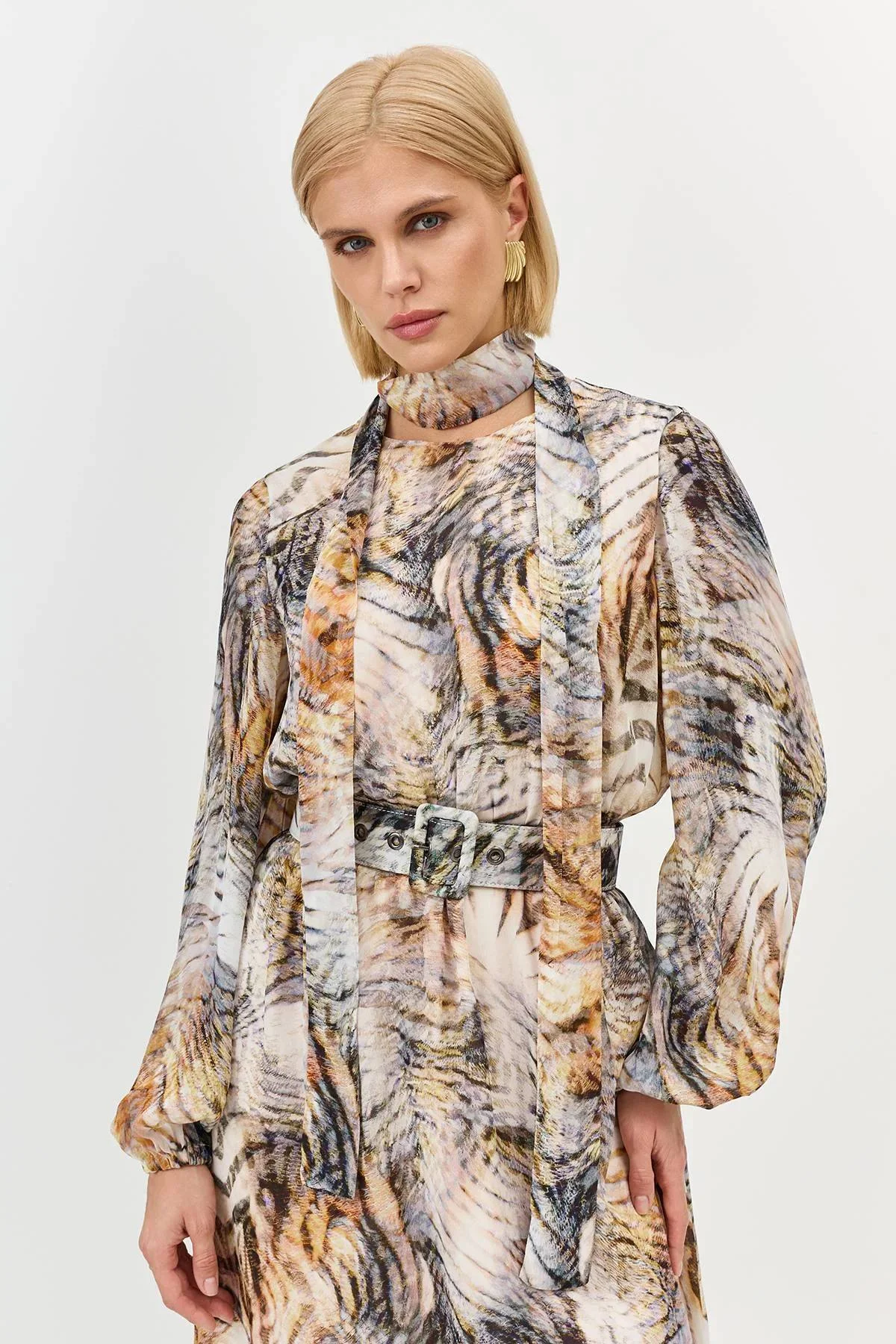 Шифоновое платье с анималистичным принтом, 42