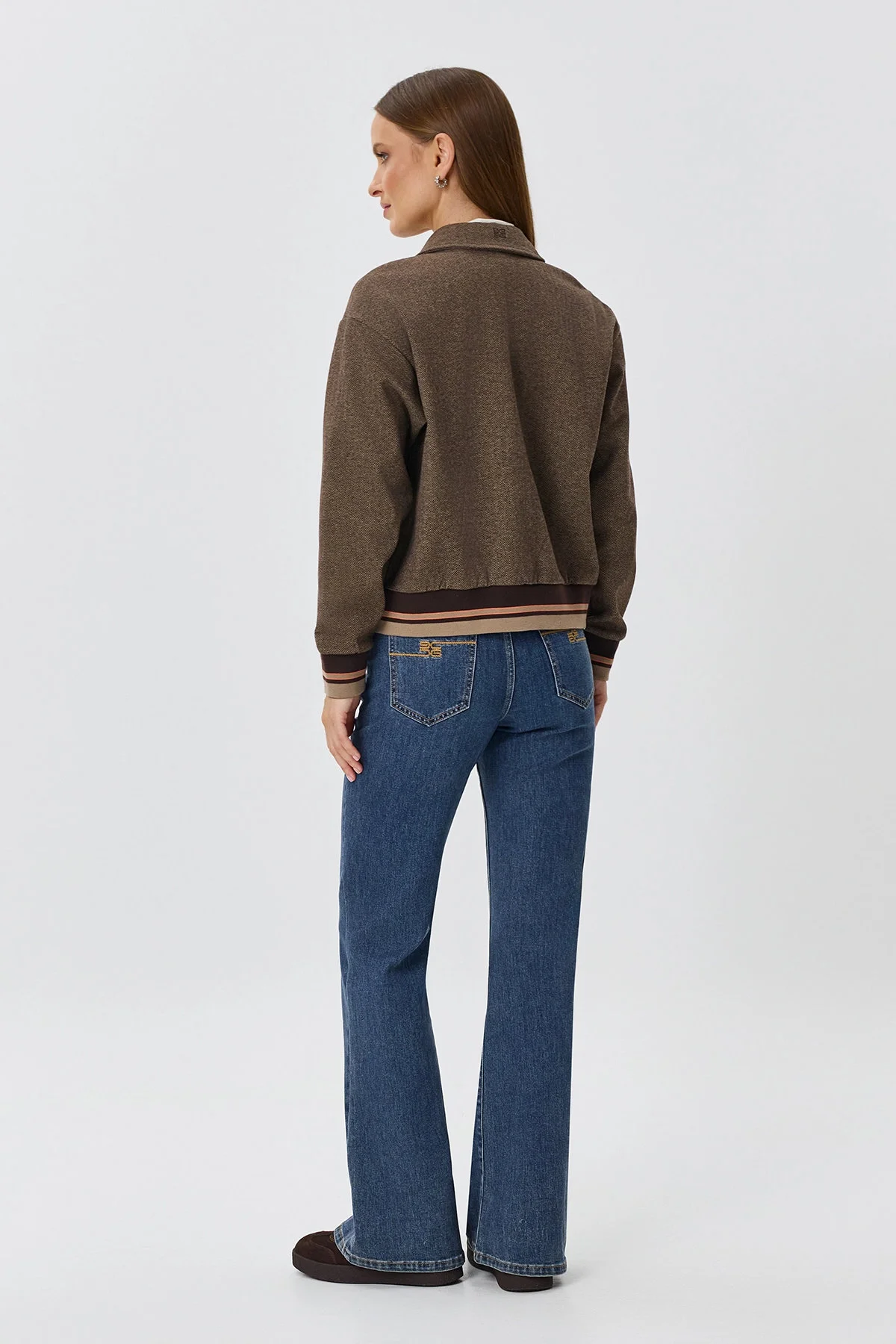 Джинсы Bootcut с контрастной вышивкой, деним, 46