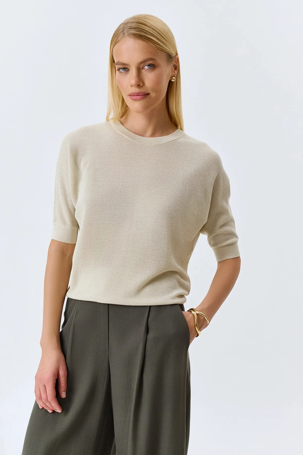 Ажурный джемпер из смесового тенселя, 44