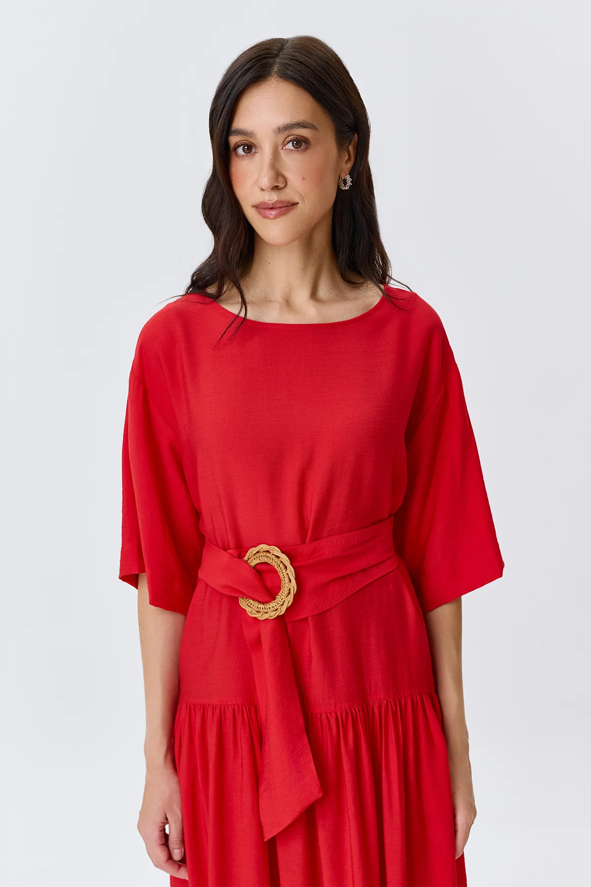 Платье летнее длинное с поясом, 42