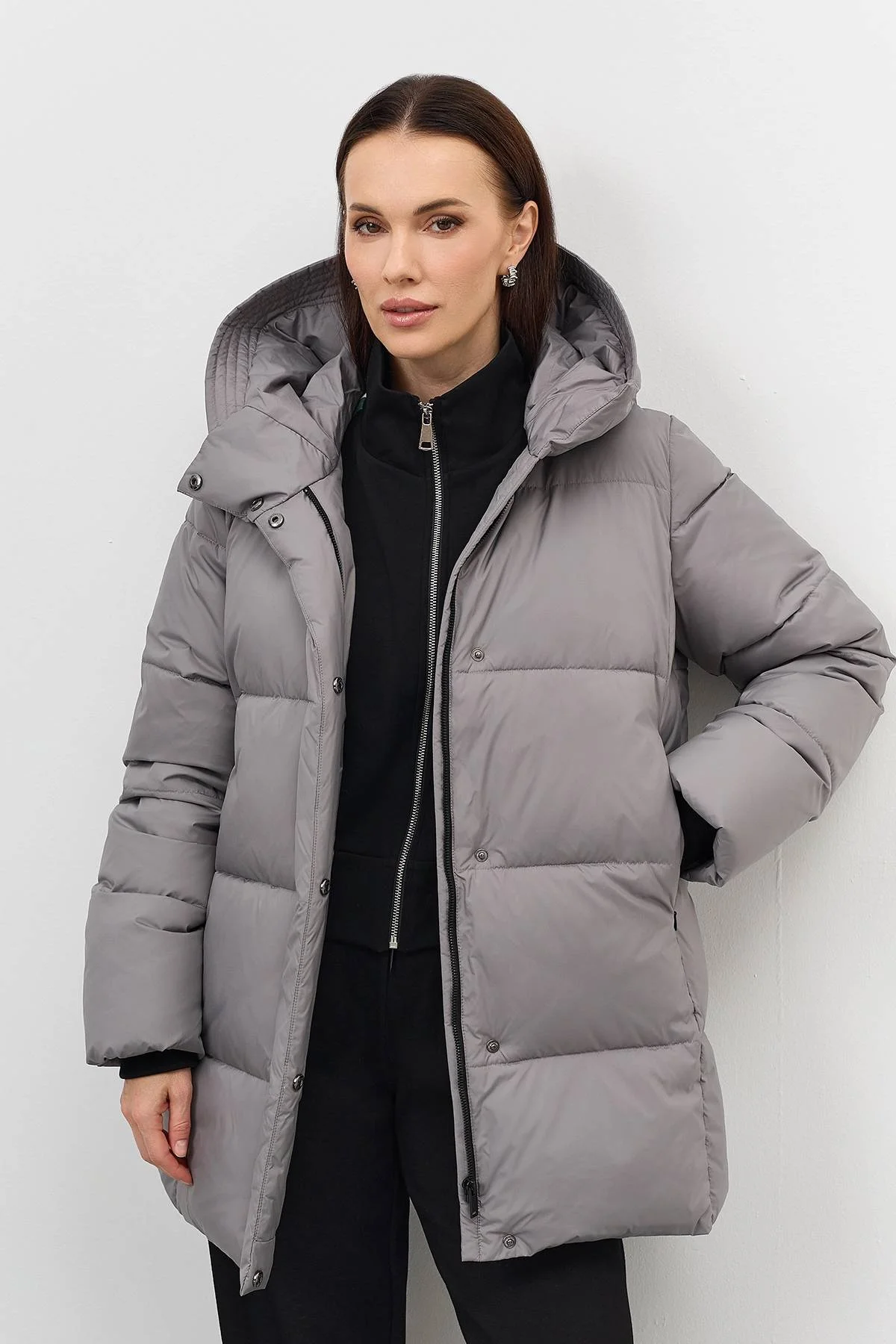 Лимитированная серия удлиненная куртка с трикотажными манжетами с палантином, 46