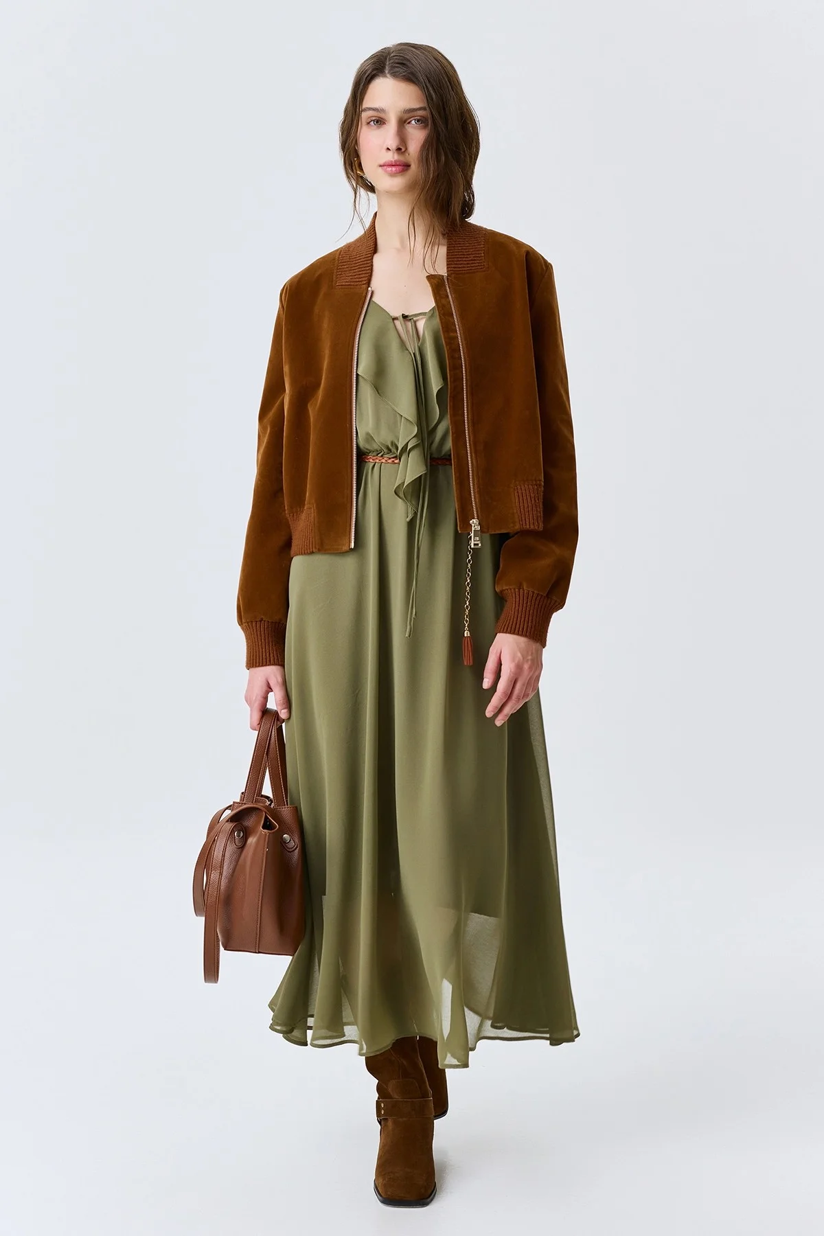 Укороченный жакет из искусственной замши, 48