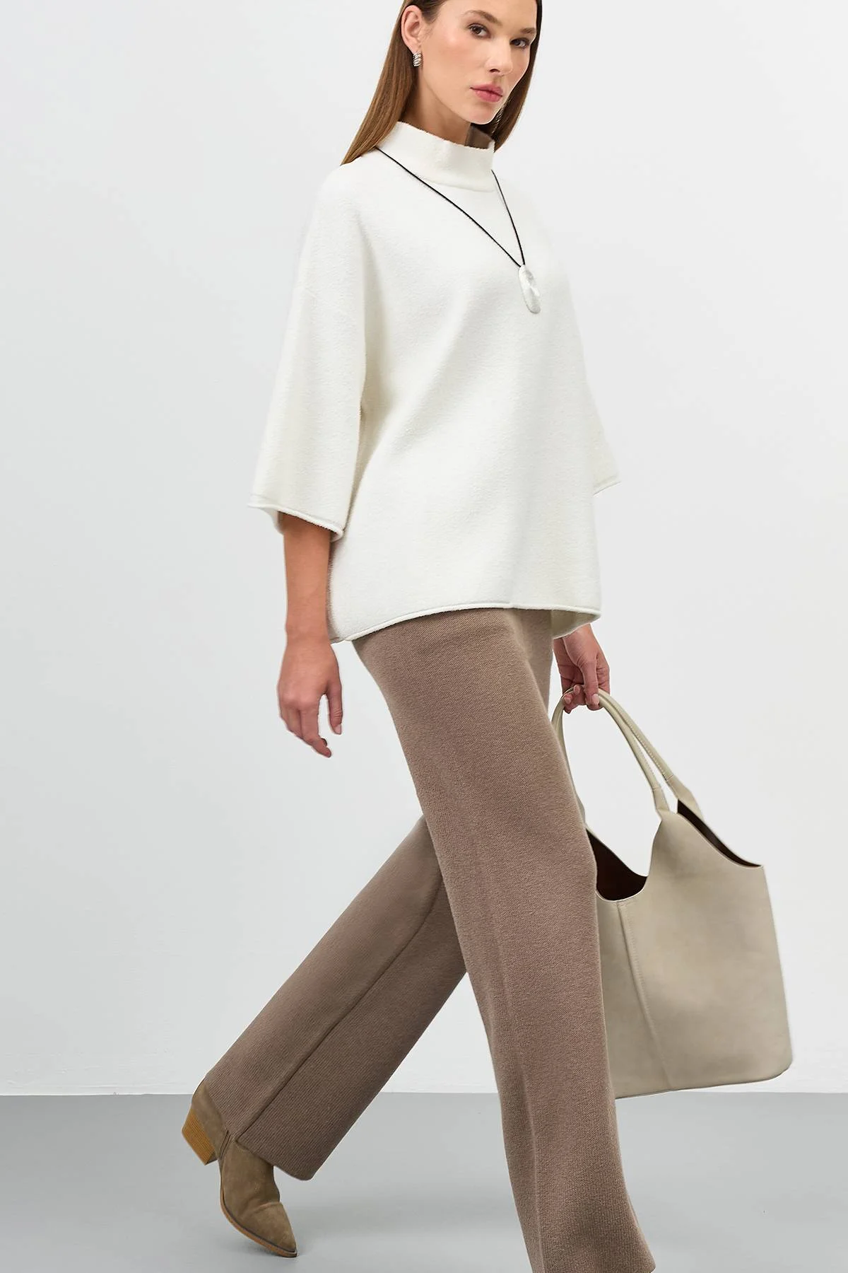 Коричневые вязаные брюки с шерстью, 44