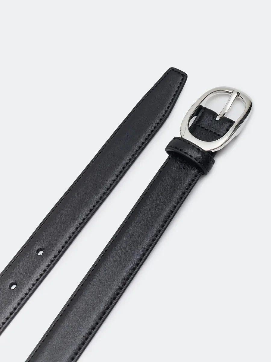 Ремень из натуральной кожи с круглой пряжкой, S