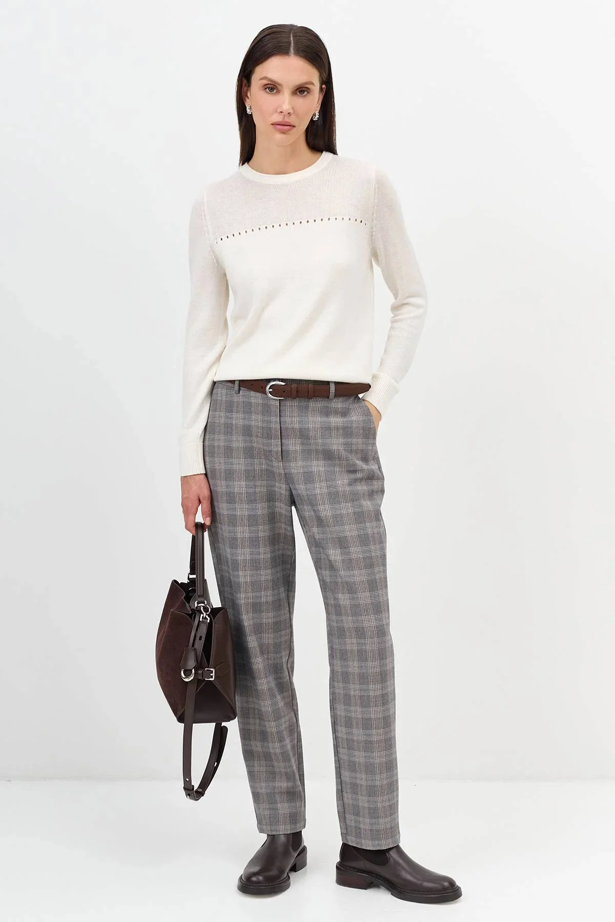 Расслабленные брюки в клетку, 38