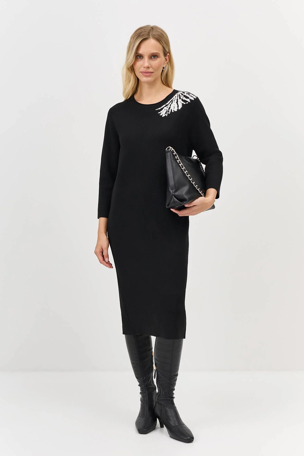 Лимитированная серия вязаное платье с контрастным узором и ремень, 36 Лимитированная серия вязаное платье с контрастным узором и ремень, 36