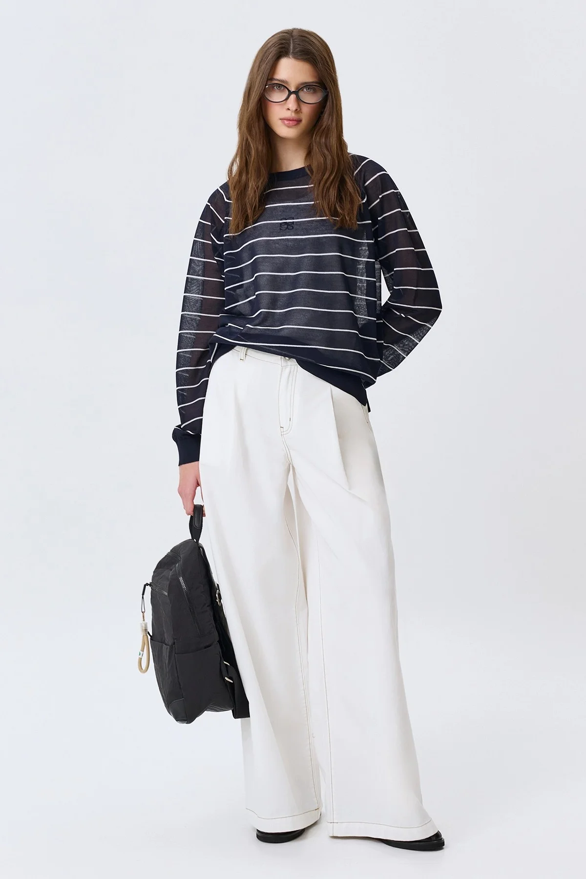 Полупрозрачный джемпер в тонкую полоску, 42