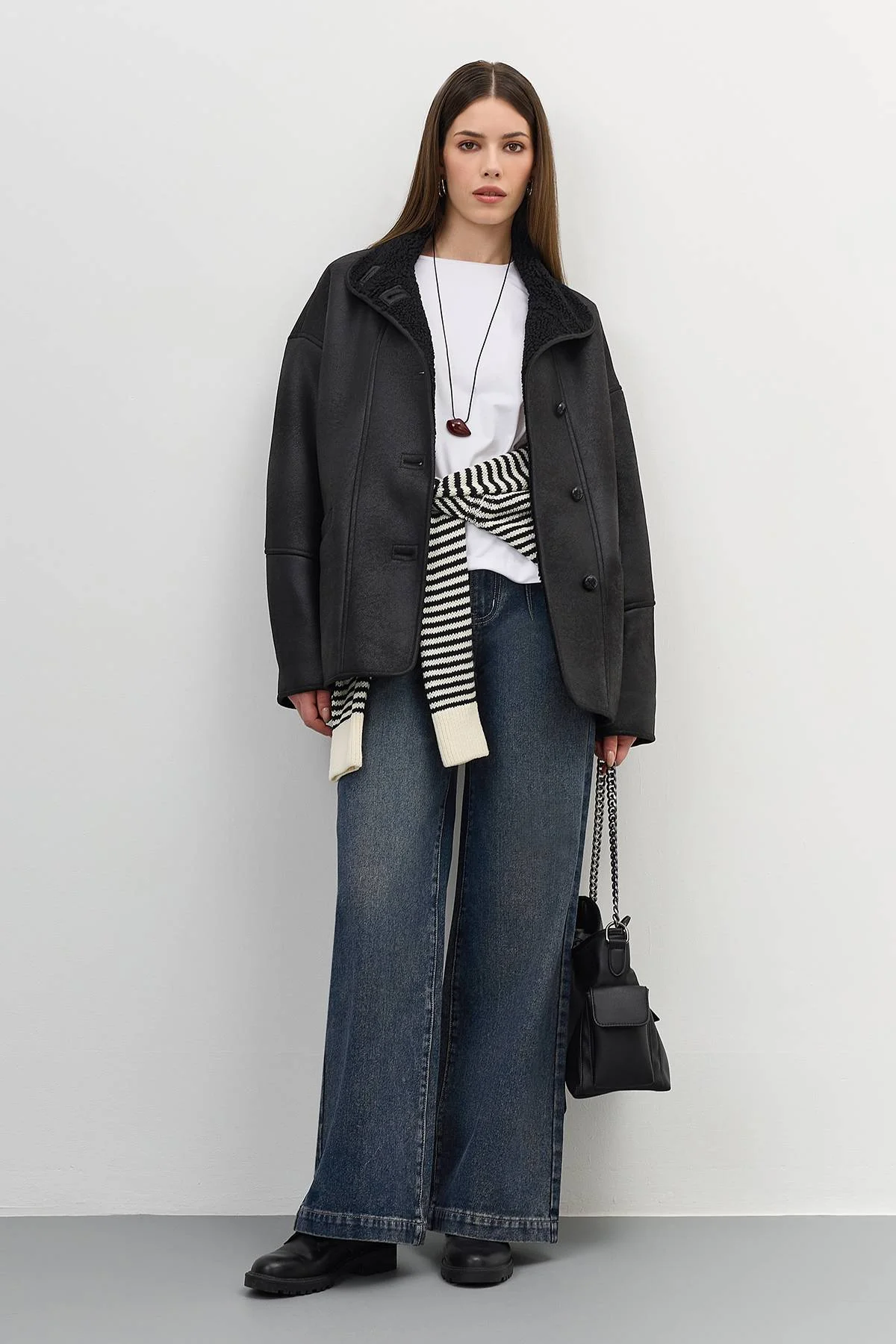 Лимитированная серия дубленка из искусственной овчины и палантин, 40