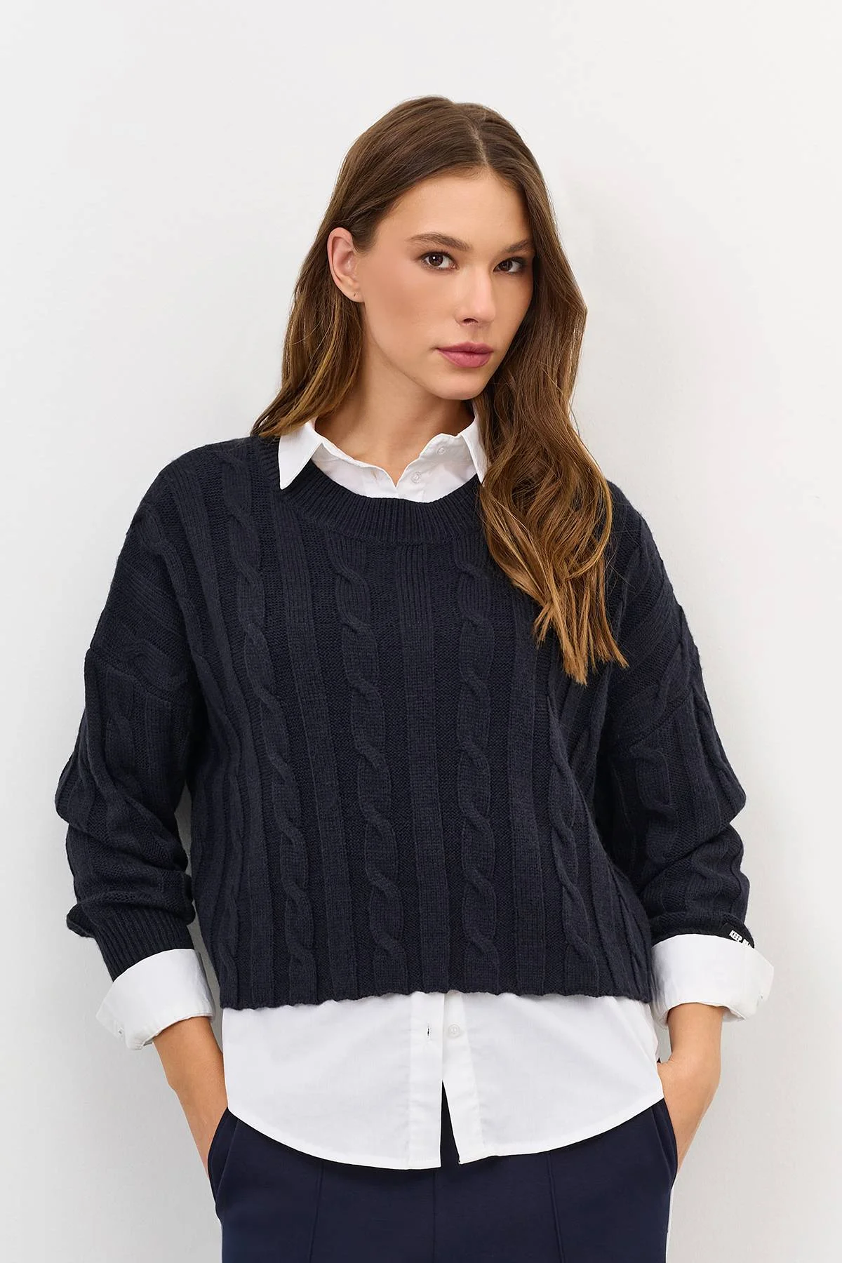 Лимитированная серия укороченный джемпер с косами и ремень, 48