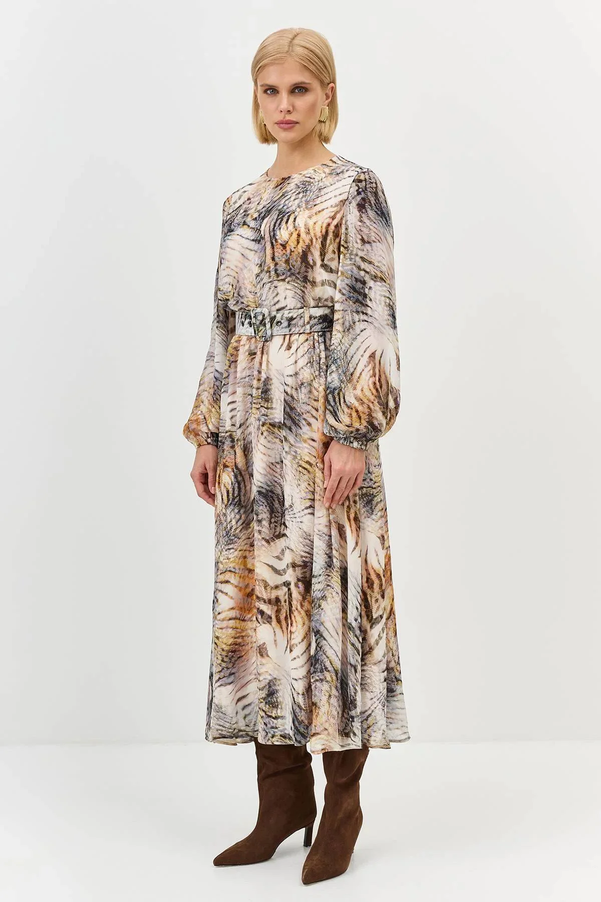 Шифоновое платье с анималистичным принтом, 40