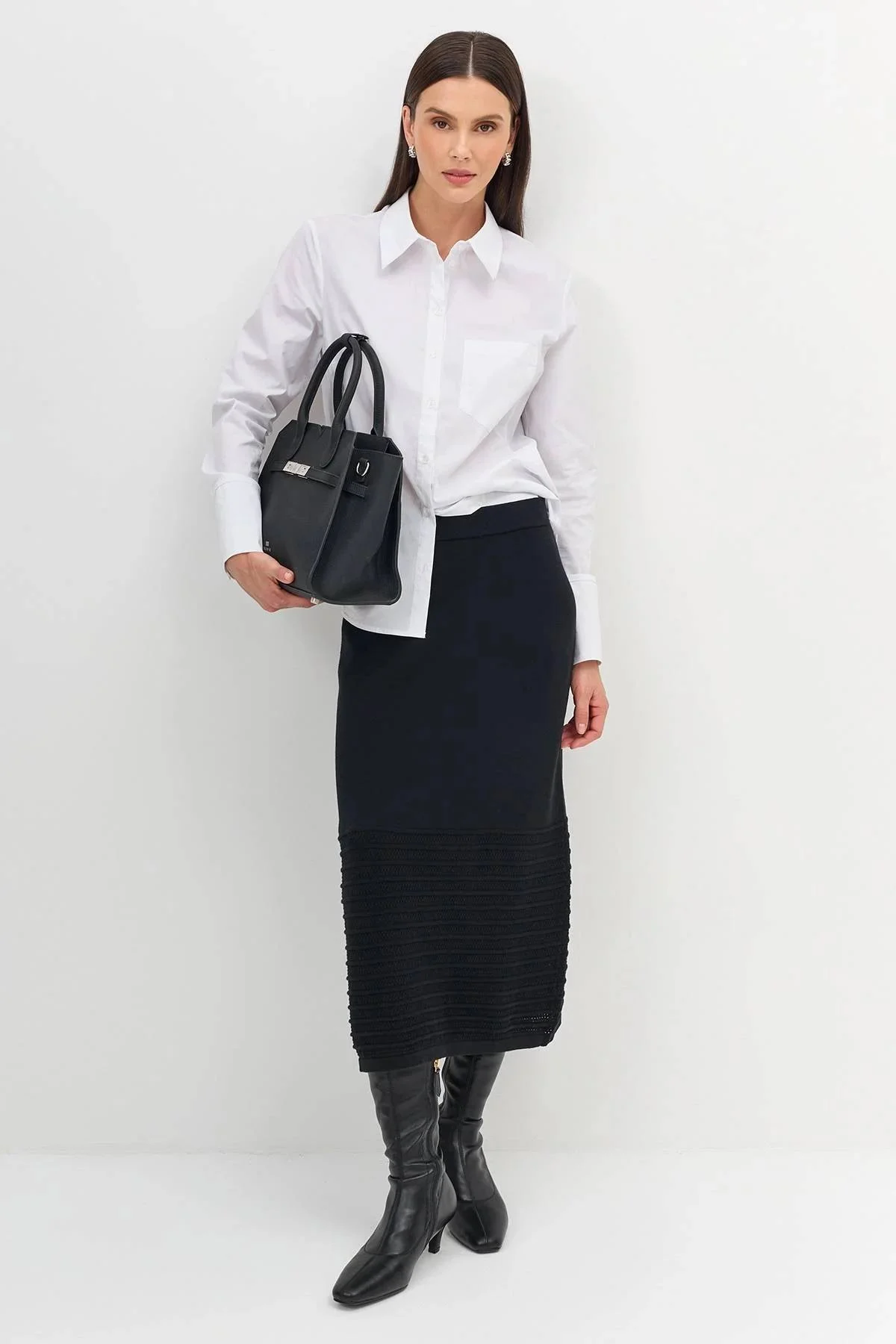 Вязаная юбка с ажурной вставкой, 34