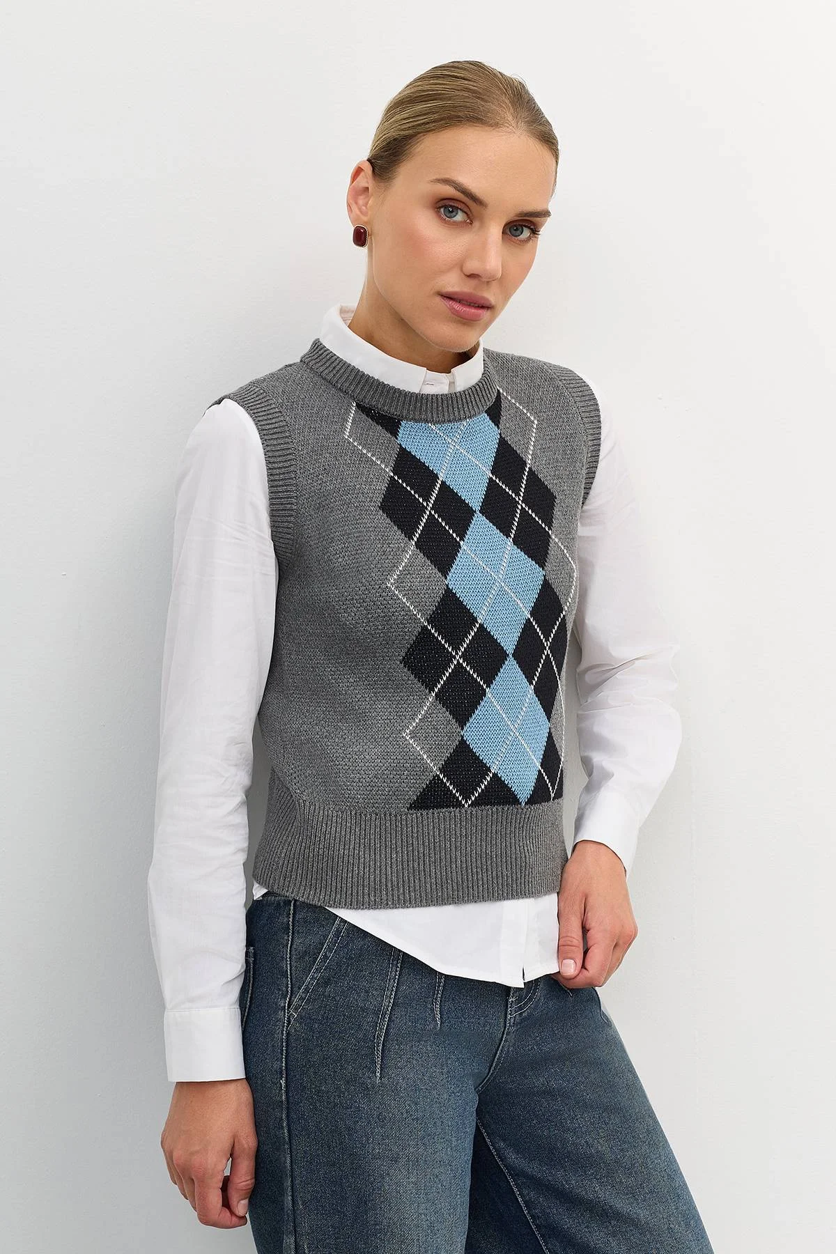 Лимитированная серия жилет с узором аргайл и ремень, 40