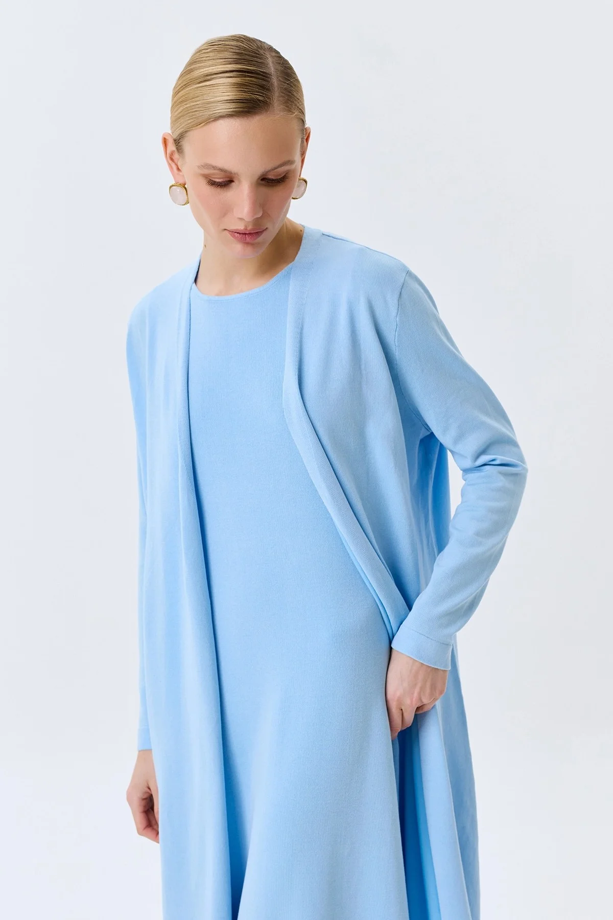 Голубой вязаный кардиган из лиоцелла, 42