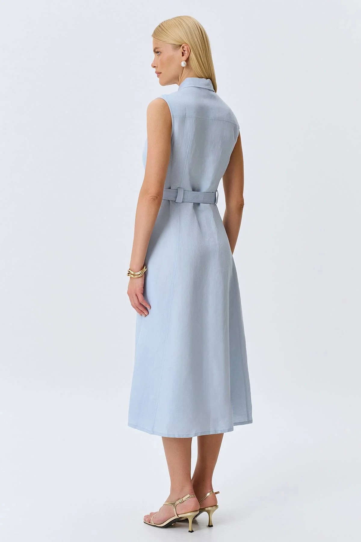 Льняное платье-рубашка, 34