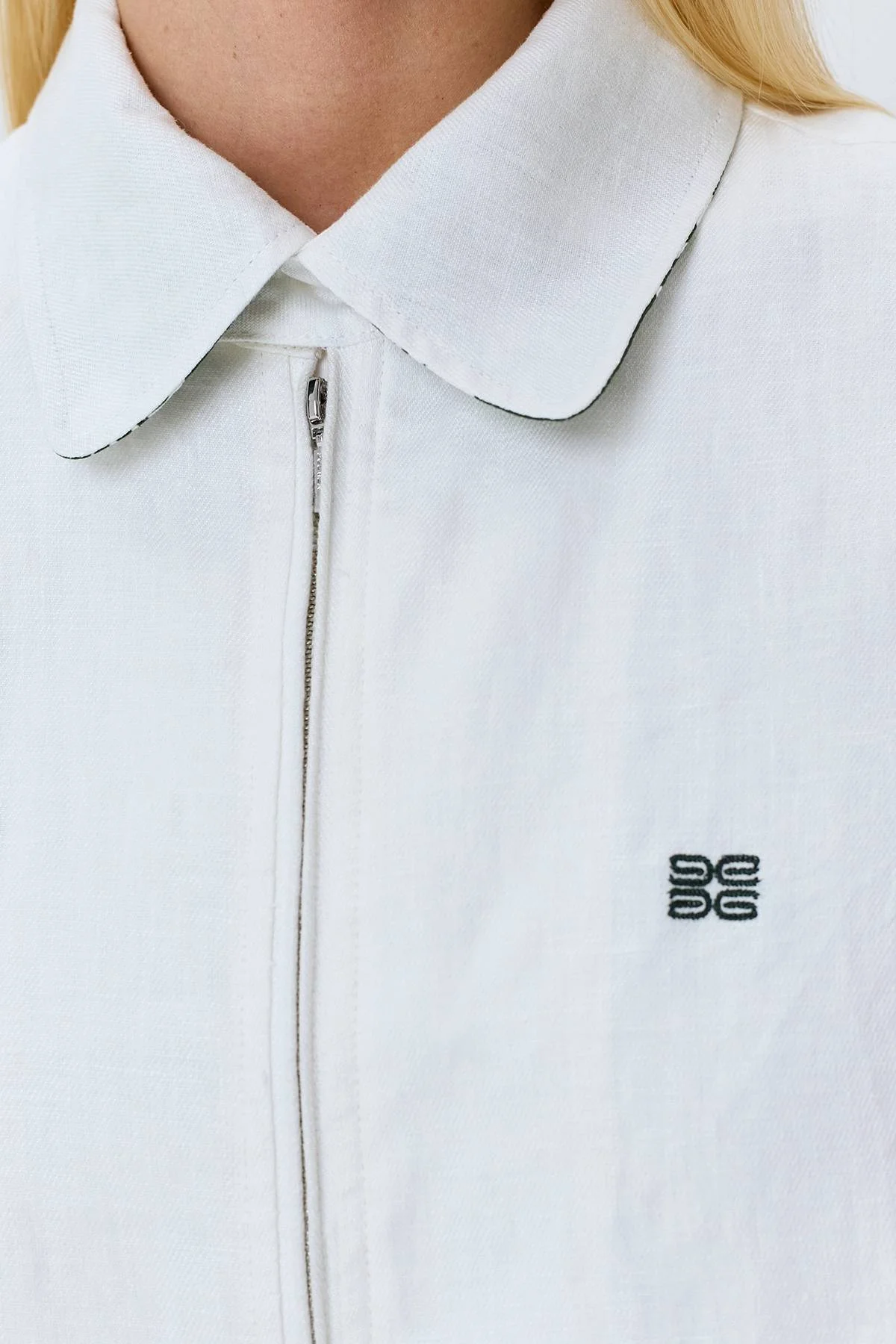 Бомбер из 100% льна с принтованными манжетами, 40