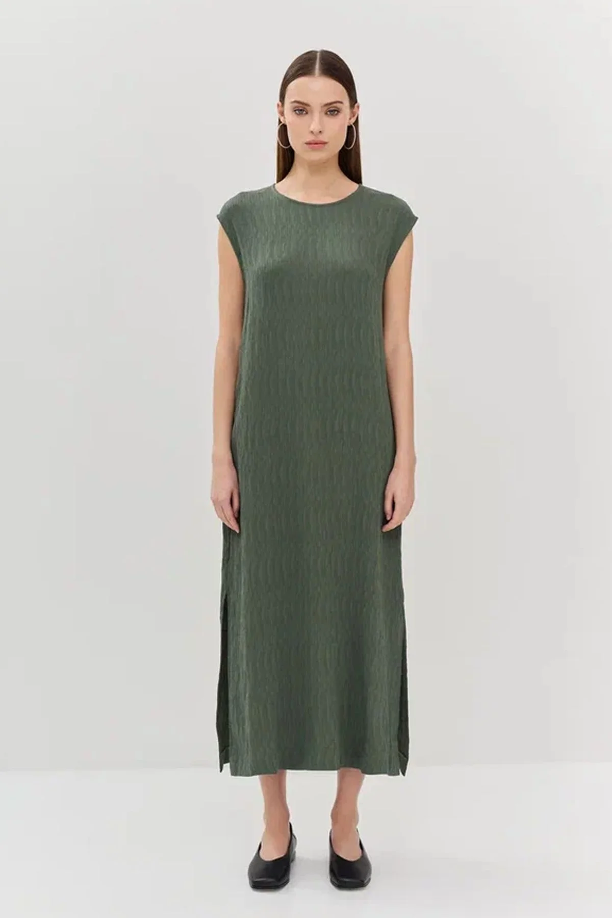 Элегантное платье миди в серо-зеленом цвете, 44р