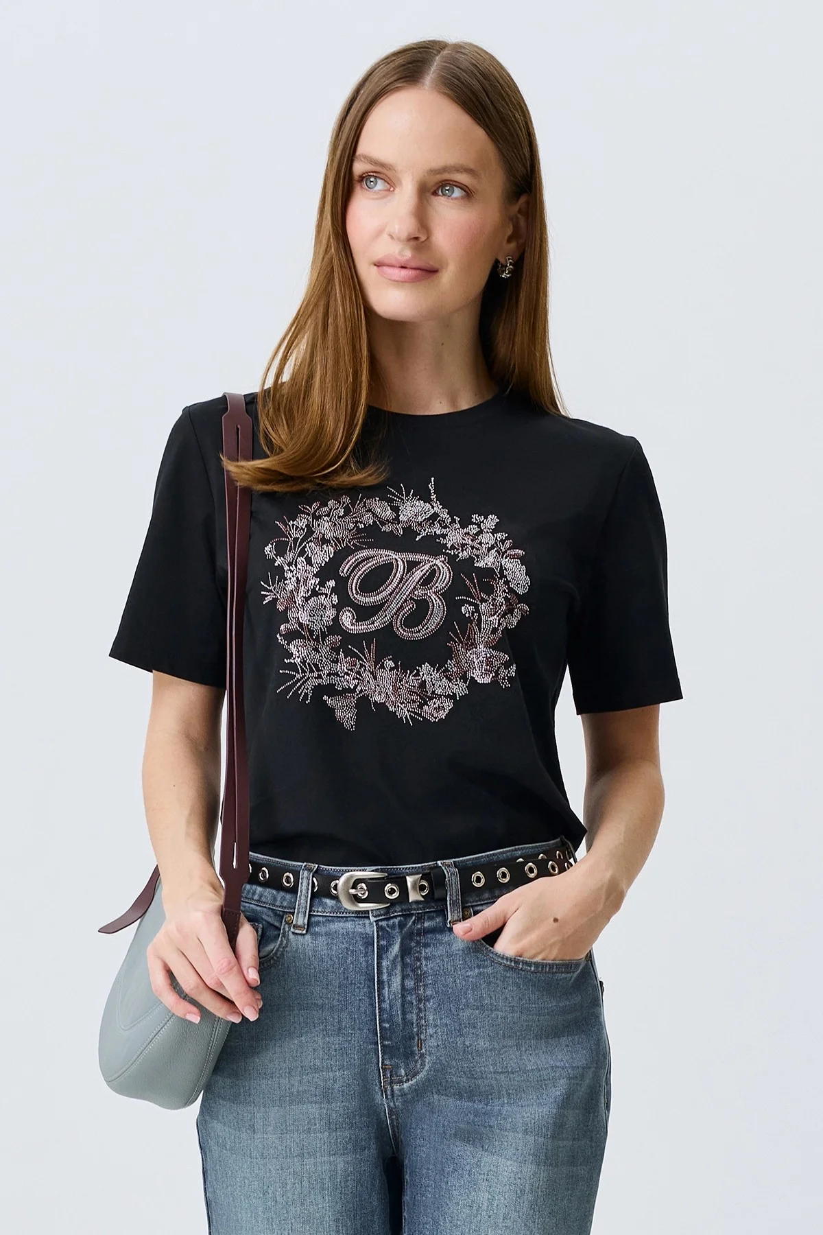 Футболка из 100% хлопка с искрящимися стразами, 46