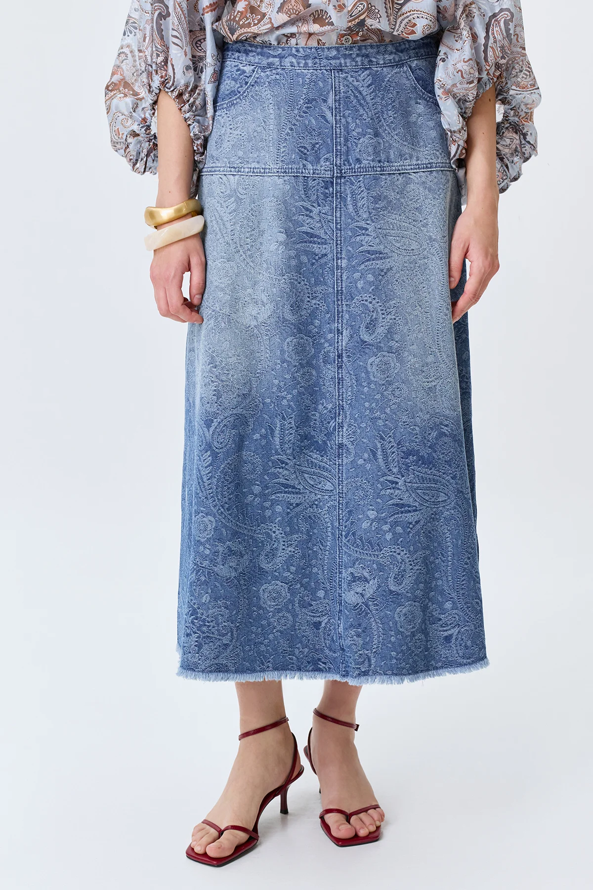 Джинсовая юбка с принтом "Пейсли", 46