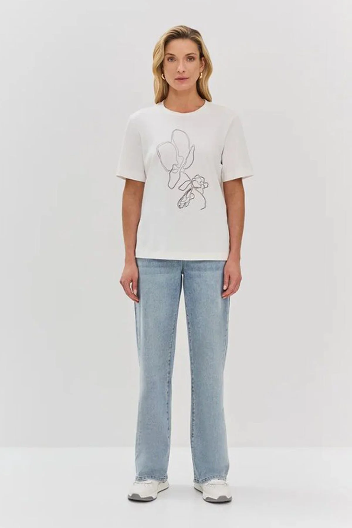 Хлопковая футболка с принтом в технике "one line", 52р