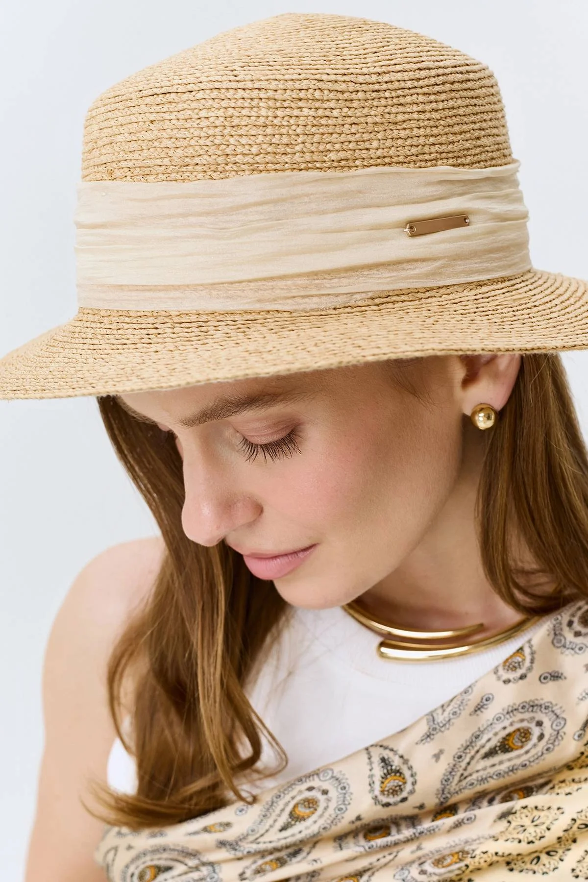 Шляпа-канотье с декоративной лентой, One