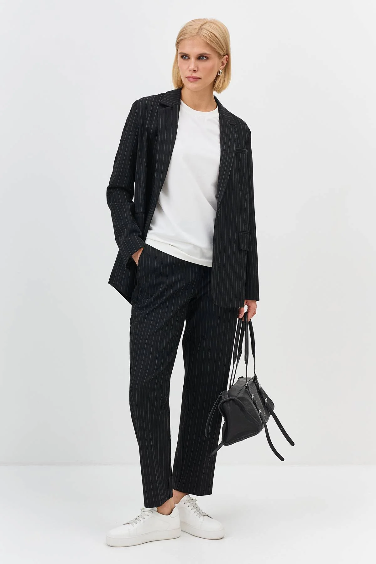 Лимитированая серия классический блейзер в полоску с ремнем, 42