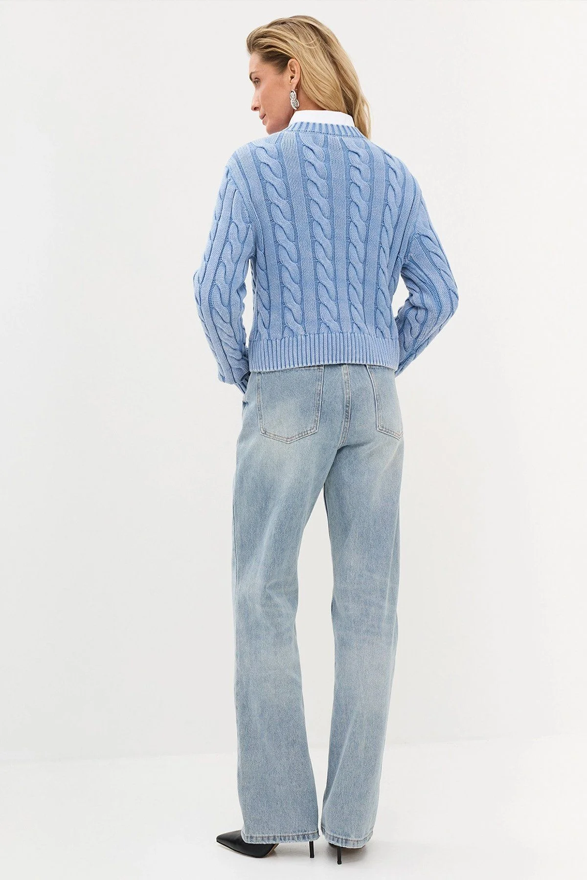 Трикотажный джемпер с вязкой "жгут" и эффектом варки, 46р