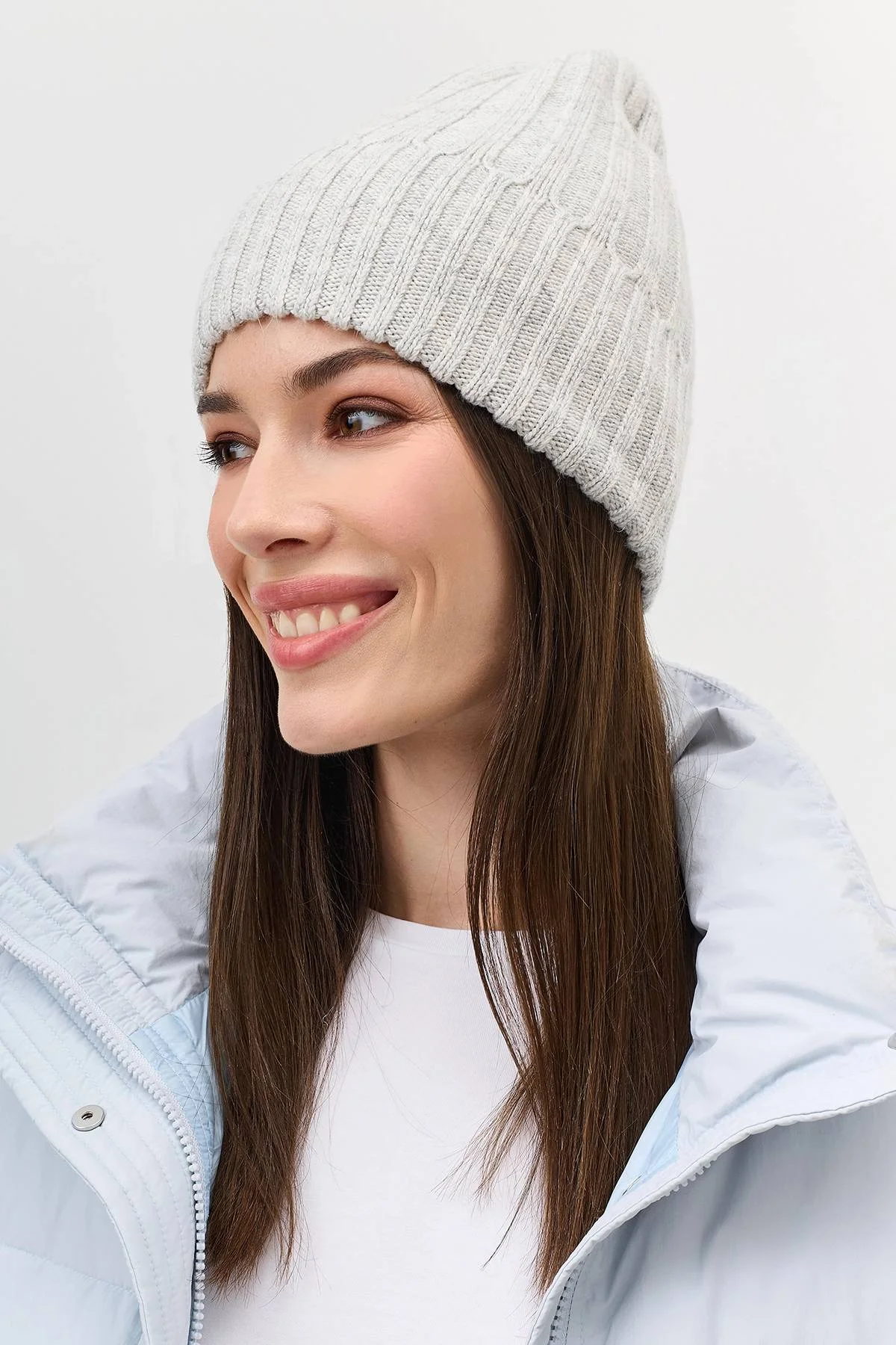 Серая шапка бини с имитацией отворота, One