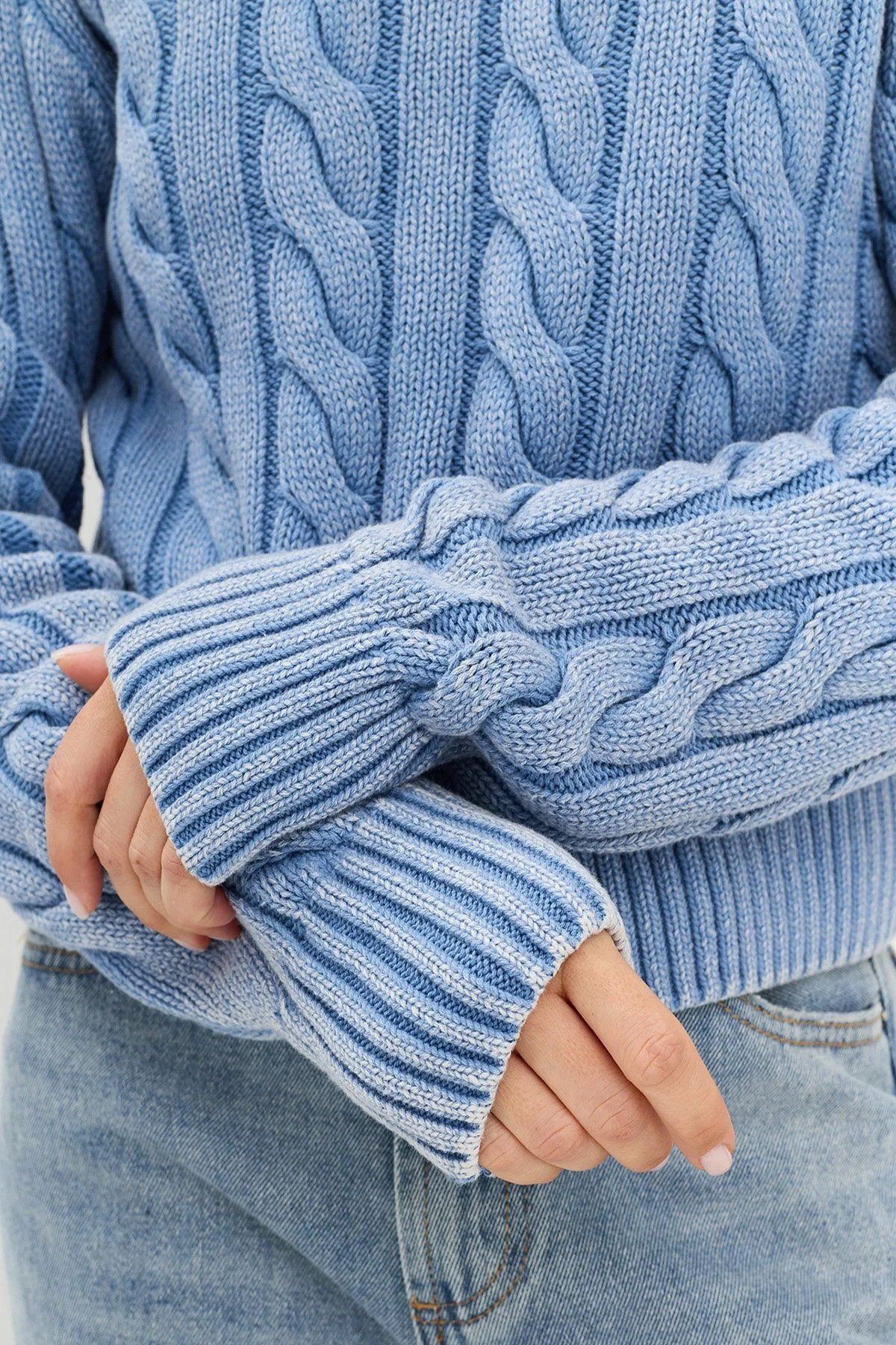 Трикотажный джемпер с вязкой "жгут" и эффектом варки, 48р