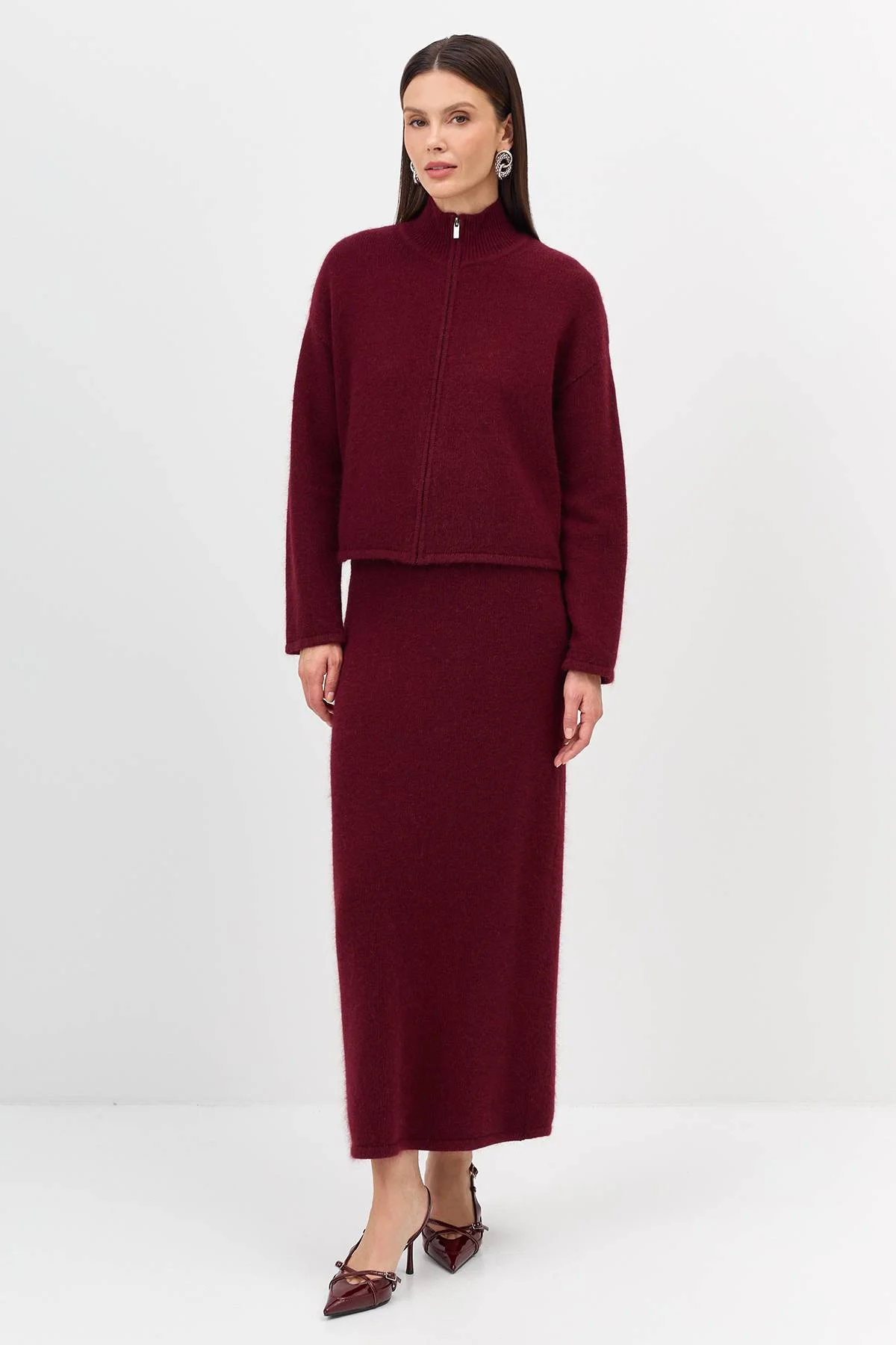 Лимитированная серия вязаная юбка с ангорой и ремень, 44