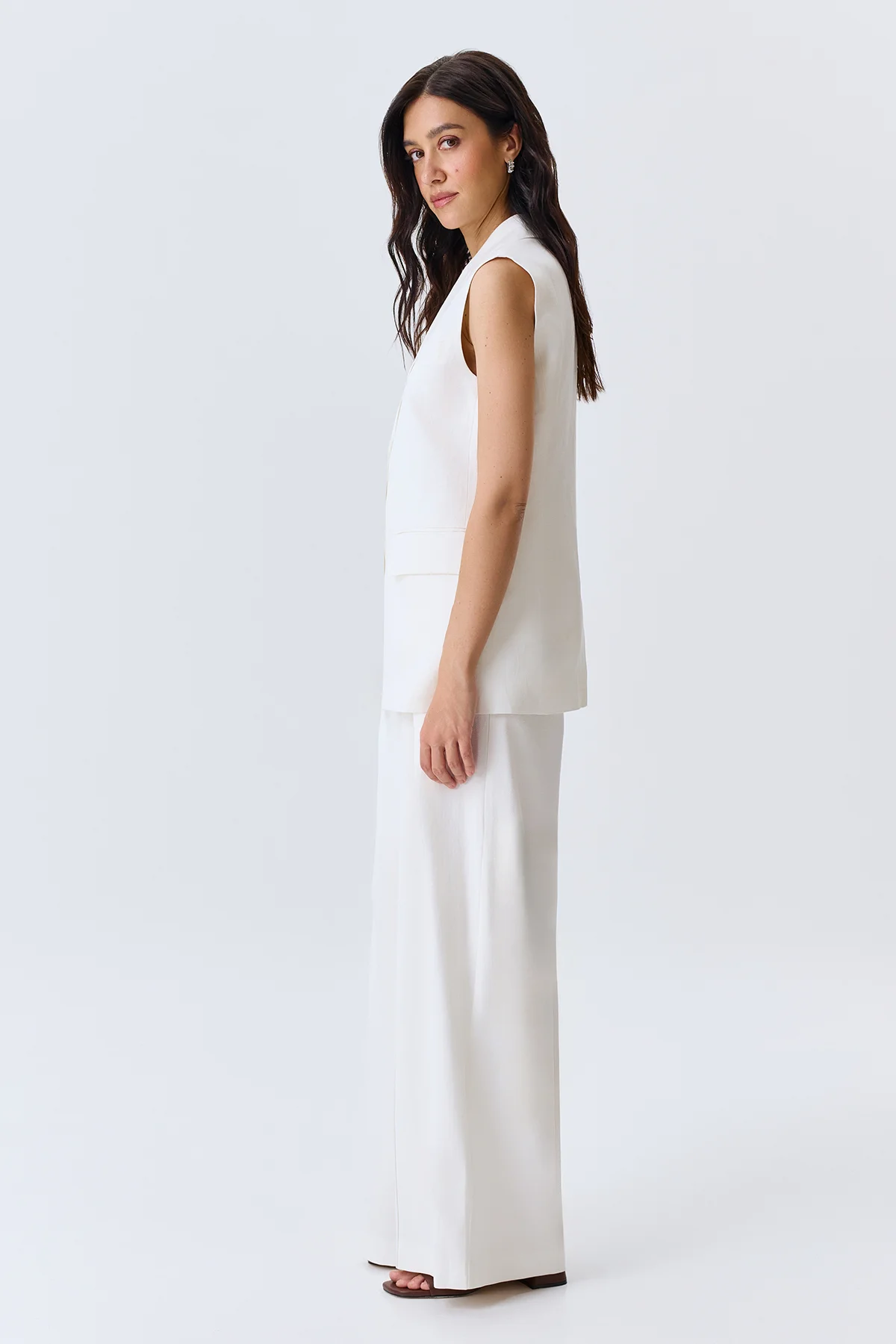 Удлиненный льняной жилет, 44