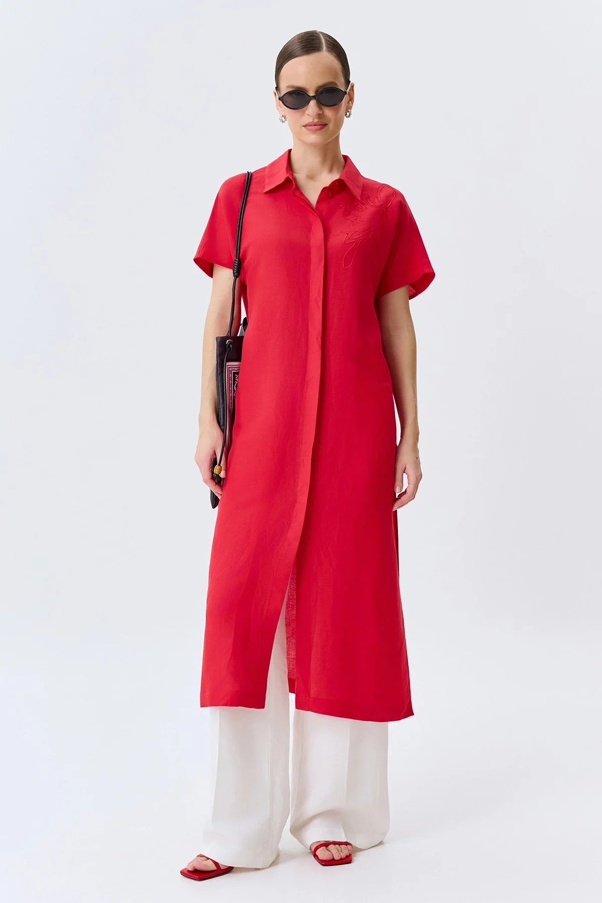 Удлиненная льняная блузка, 46