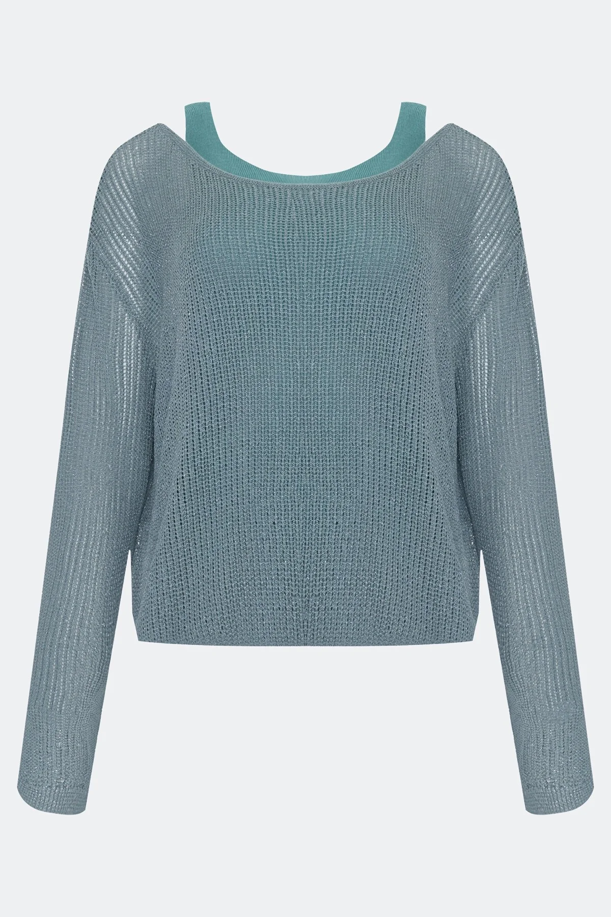 Ажурный комбинированный джемпер, 48