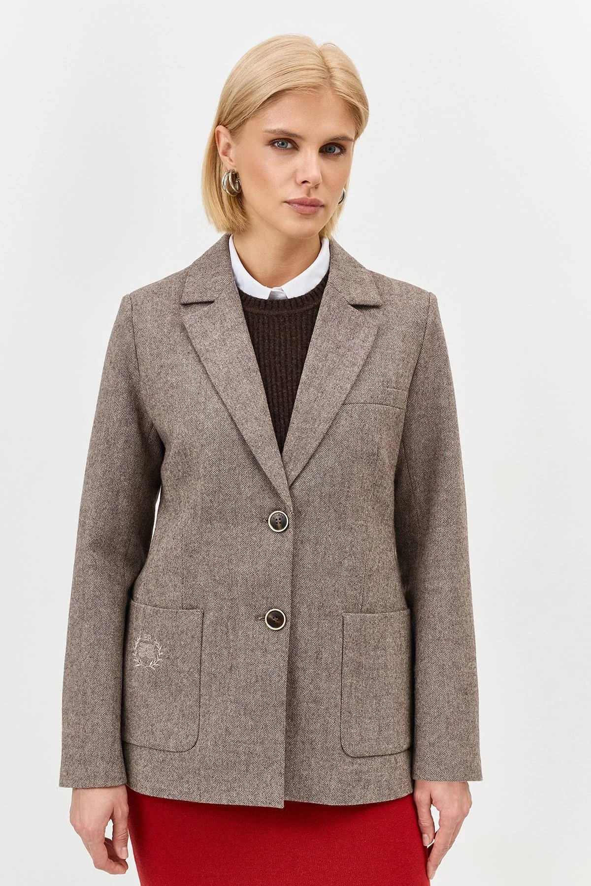 Лимитированная серия жакет из шерстяного твида в цвете Мокко с ремнем