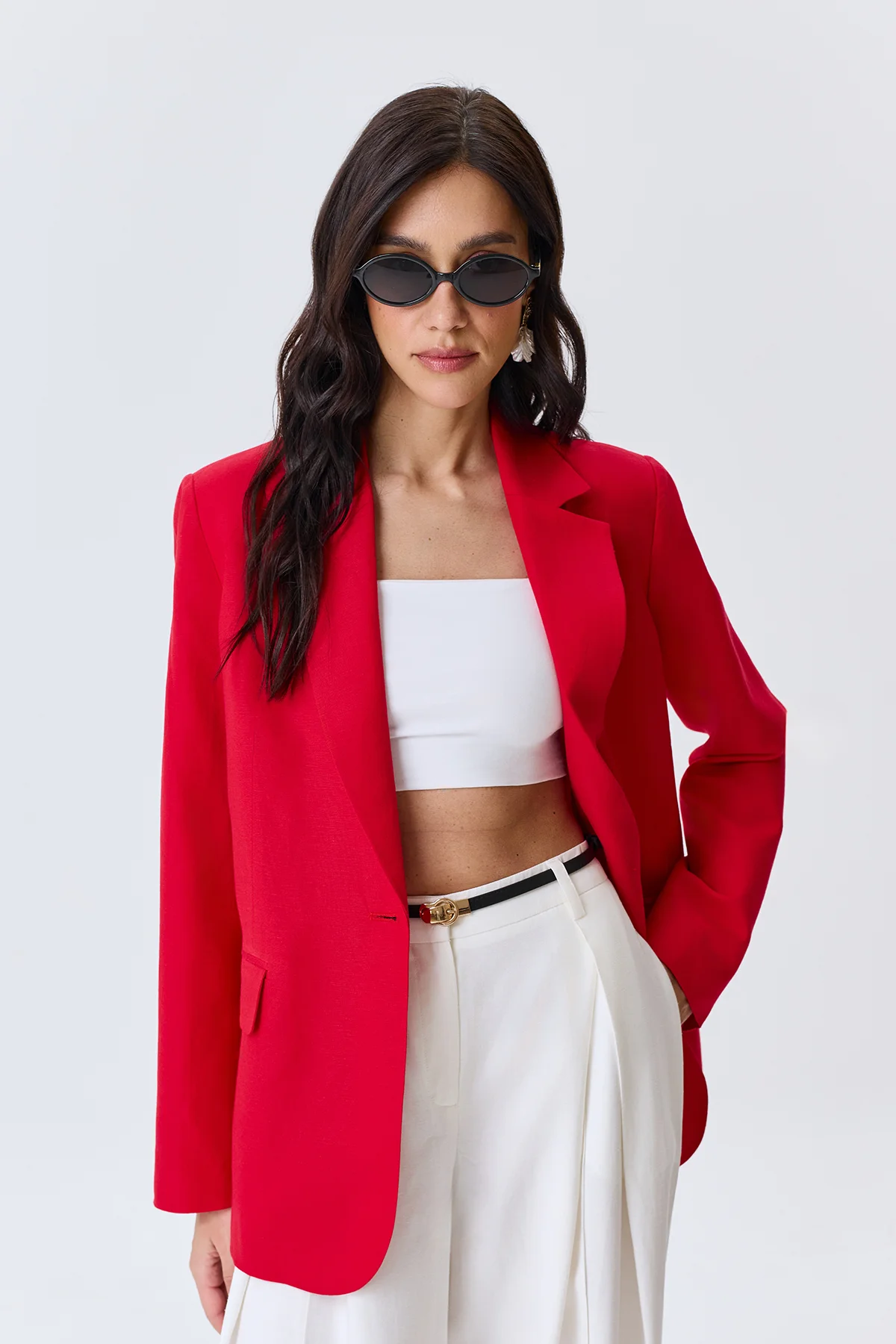 Льняной однобортный жакет, 42