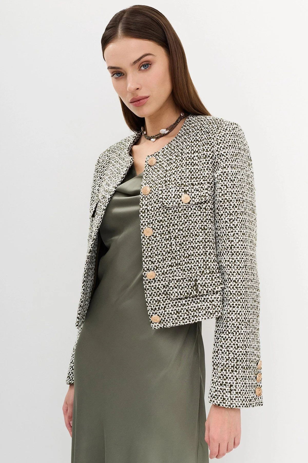 Укороченный твидовый жакет в стиле «Chanel», 52р