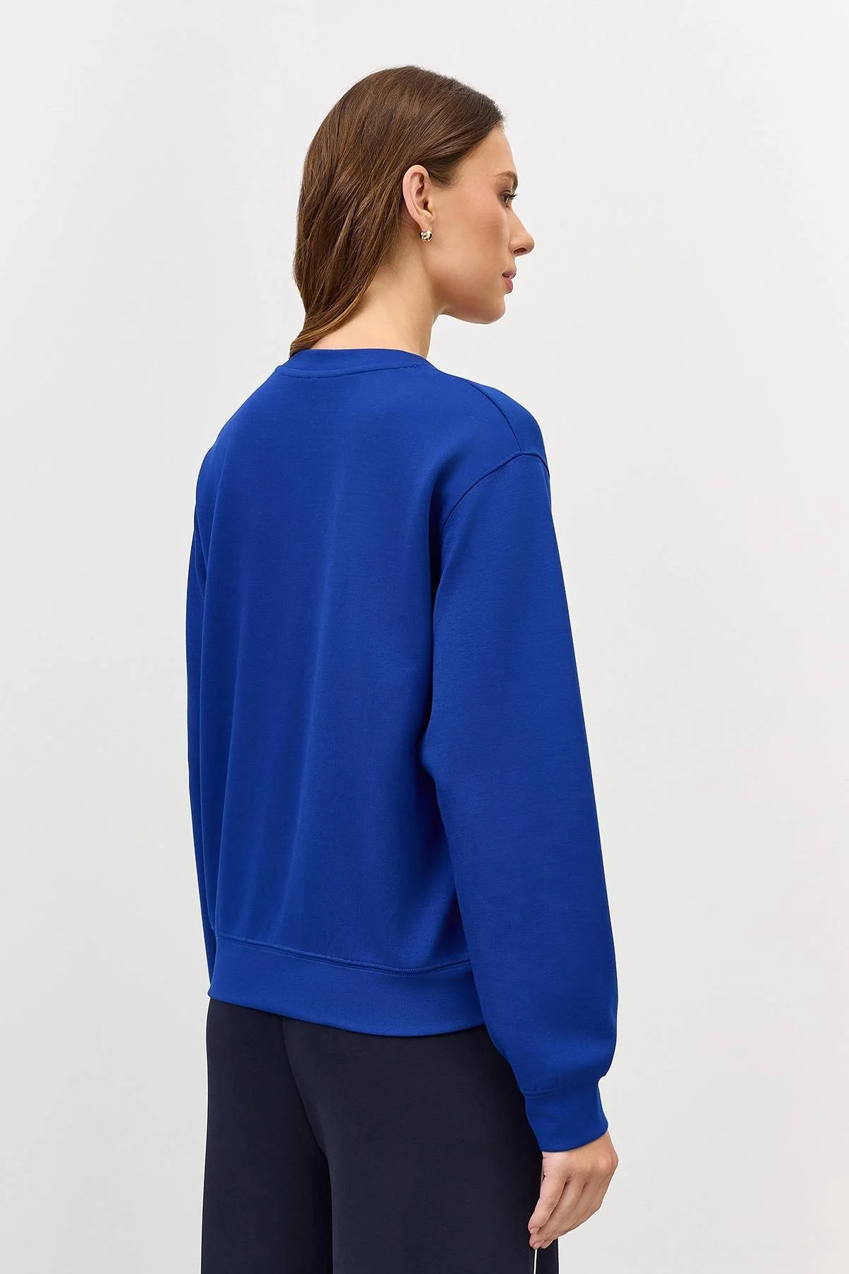 Синий свободный свитер с шерстью, 44