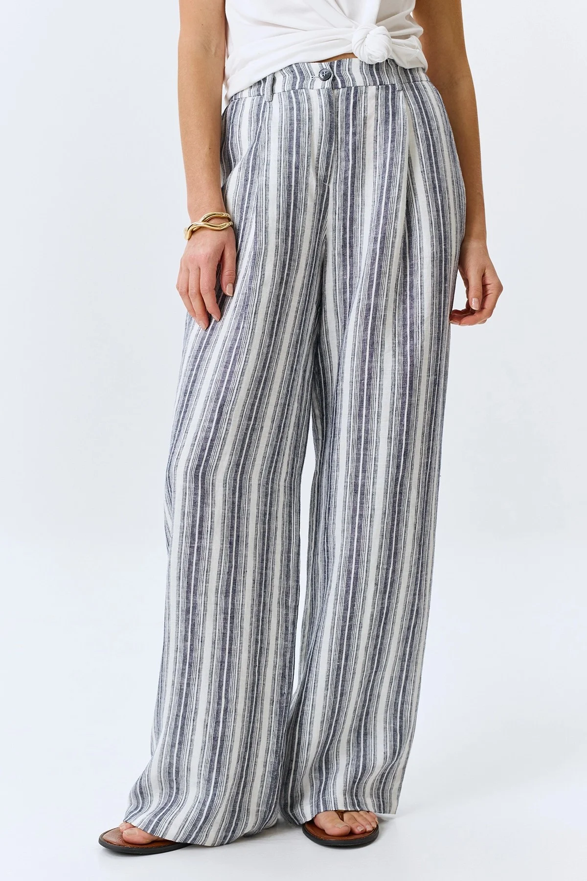 Брюки из 100% льна в полоску, 44