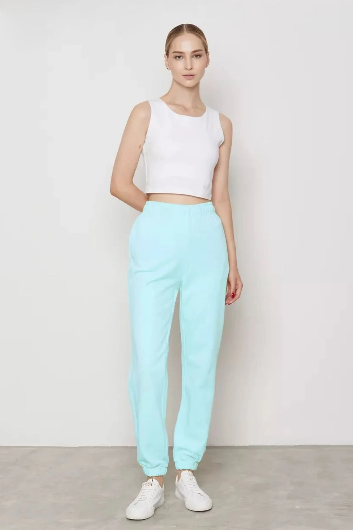 Брюки в цвете аква из облегчённого футера, 48р