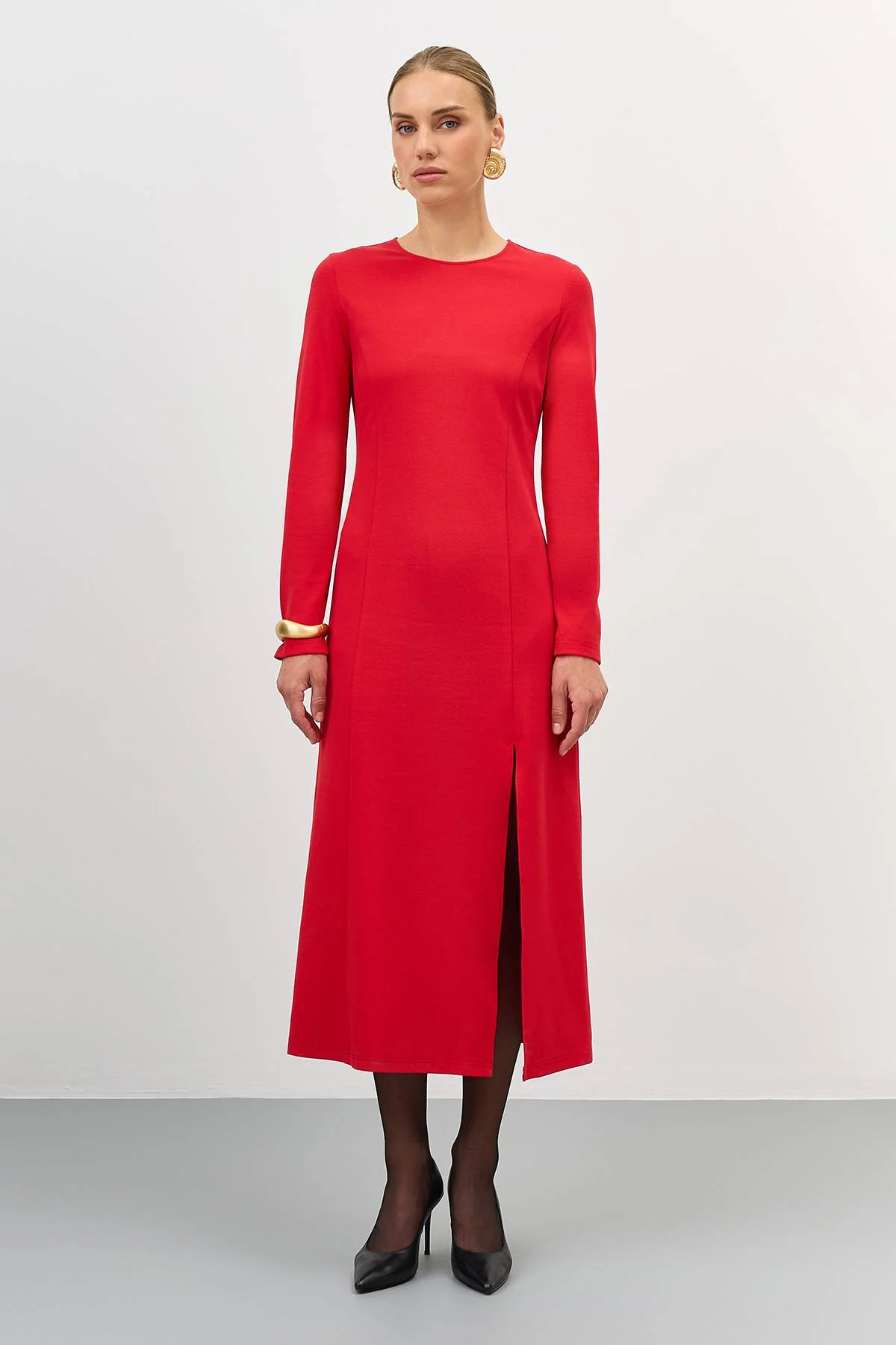 Лимитированная серия трикотажное платье с высоким разрезом и ремень, 48