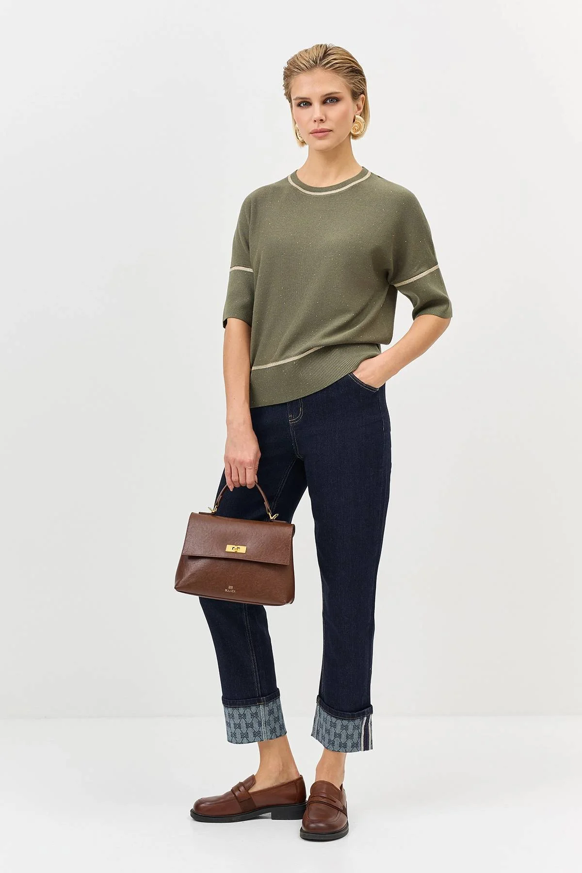 Лимитрированная серия свободный джемпер с пайетками и ремень, 34