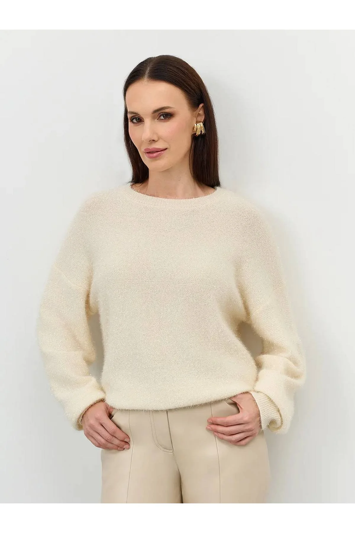 Лимитированная серия свободный пушистый джемпер из мерцающей пряжи и ремень, 50