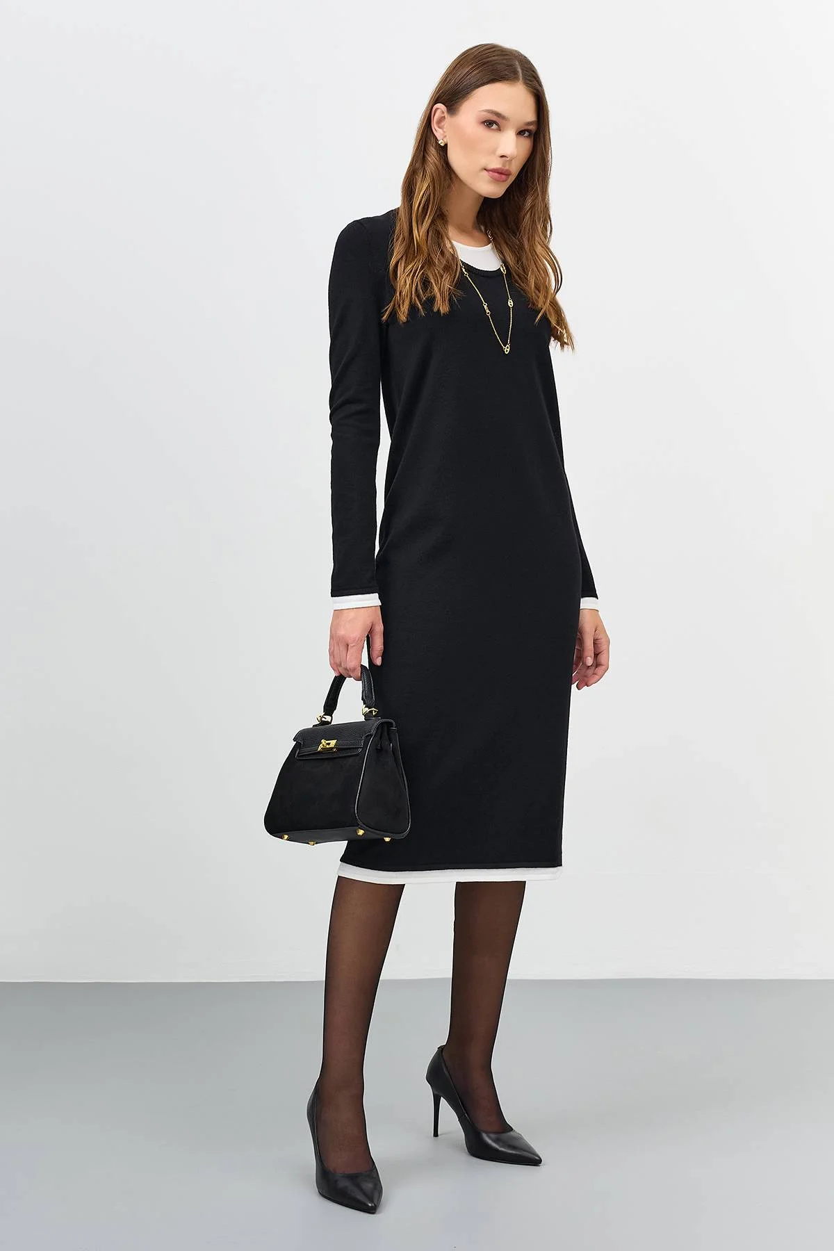 Платье-миди с контрастными деталями, 48