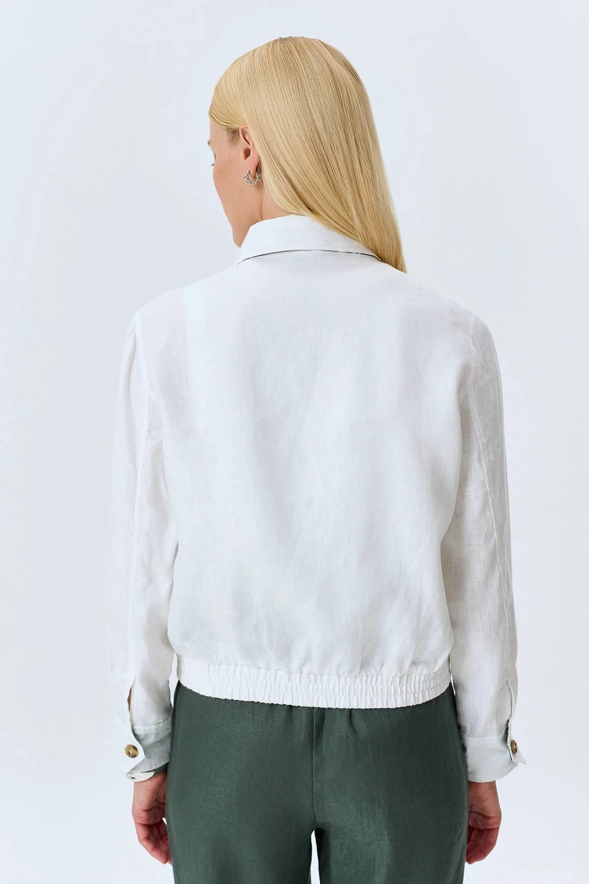 Бомбер из 100% льна с принтованными манжетами, 36